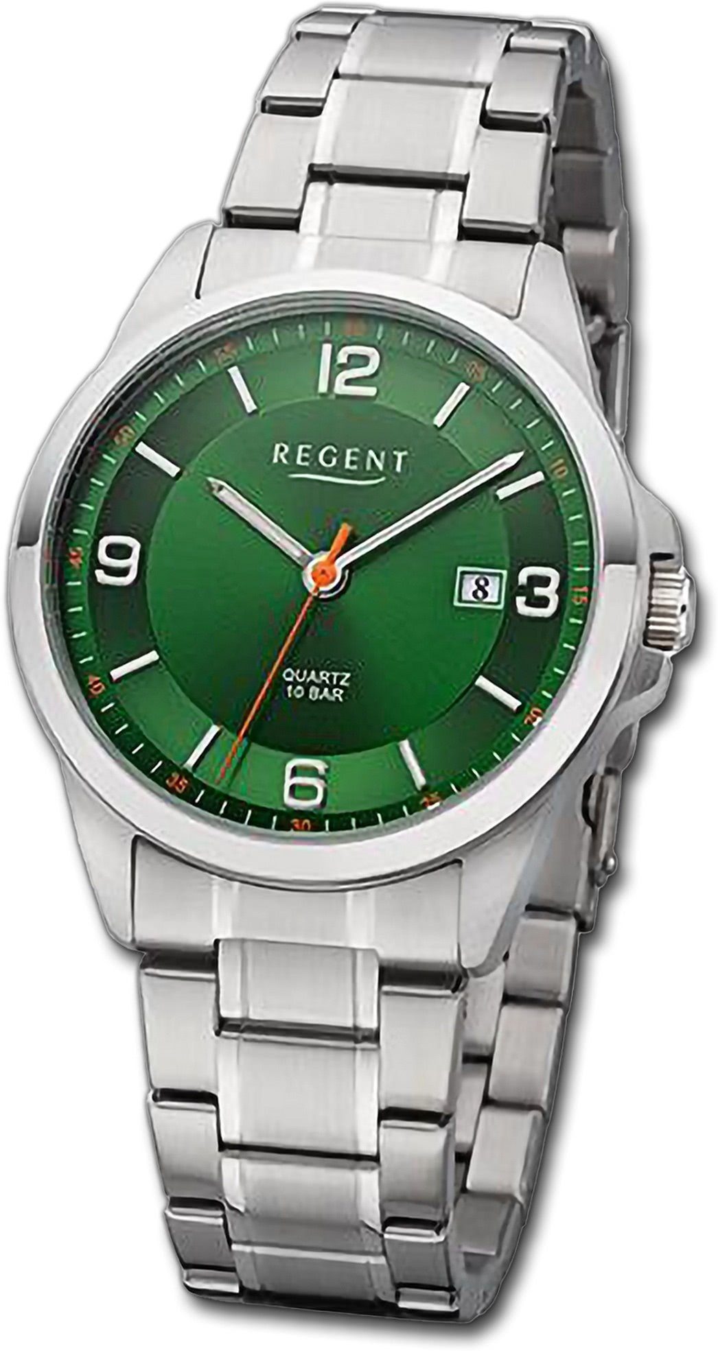 Regent Quarzuhr Regent Herren Armbanduhr Analog, Herrenuhr Metallarmband silber, rundes Gehäuse, extra groß (ca. 39mm)