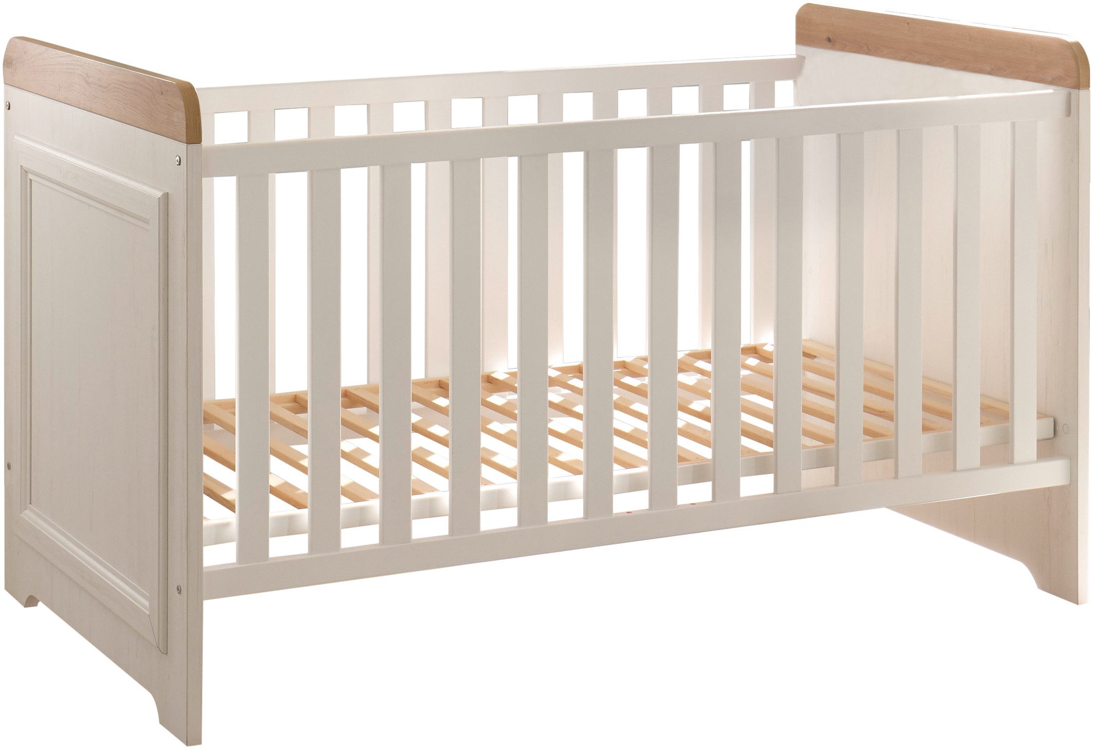 Begabino Babybett Jasmin passend zum Babyzimmer, 70x140 cm inklusive Lattenrahmen, Landhausstil mit 3 Schlupfsprossen