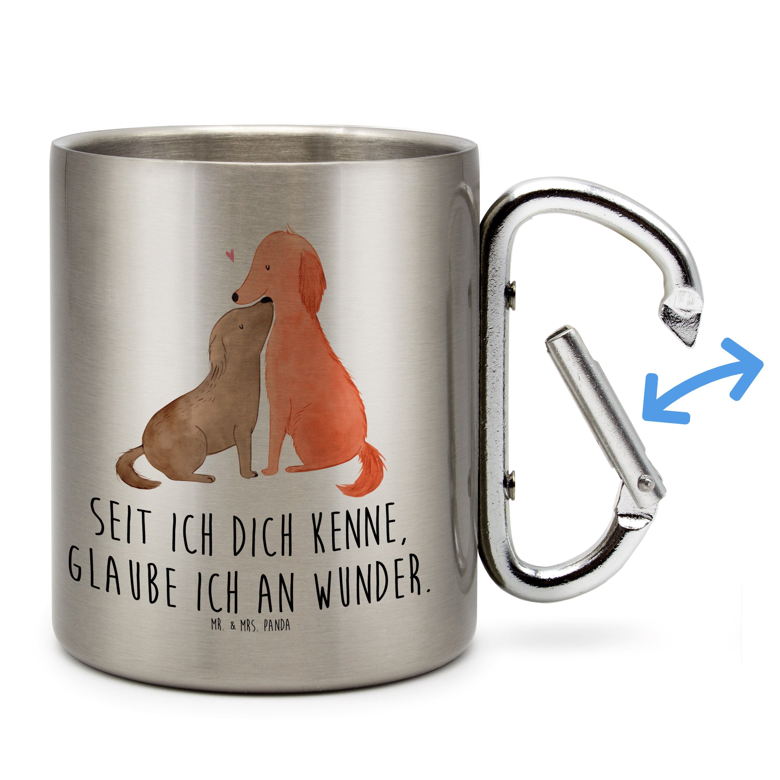 Mrs. Mr. Liebe Tasse Geschenk, Hundeliebe, Edelstahl Sprüche, Transparent & - Karabiner, Panda Hunde -