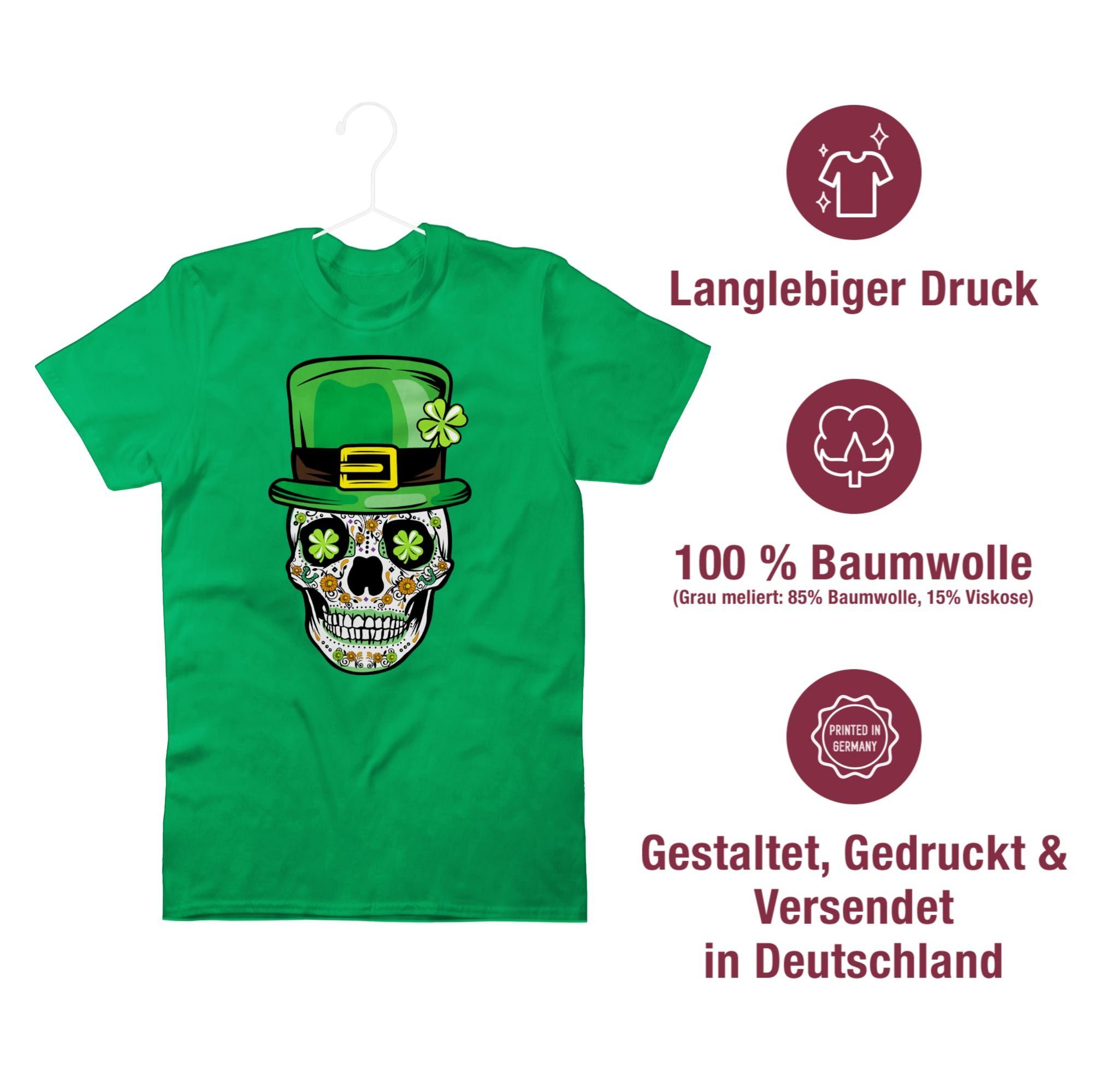 Grün Day St. T-Shirt Shirtracer 02 Totenkopf Glücksbringer Patricks Kleeblatt
