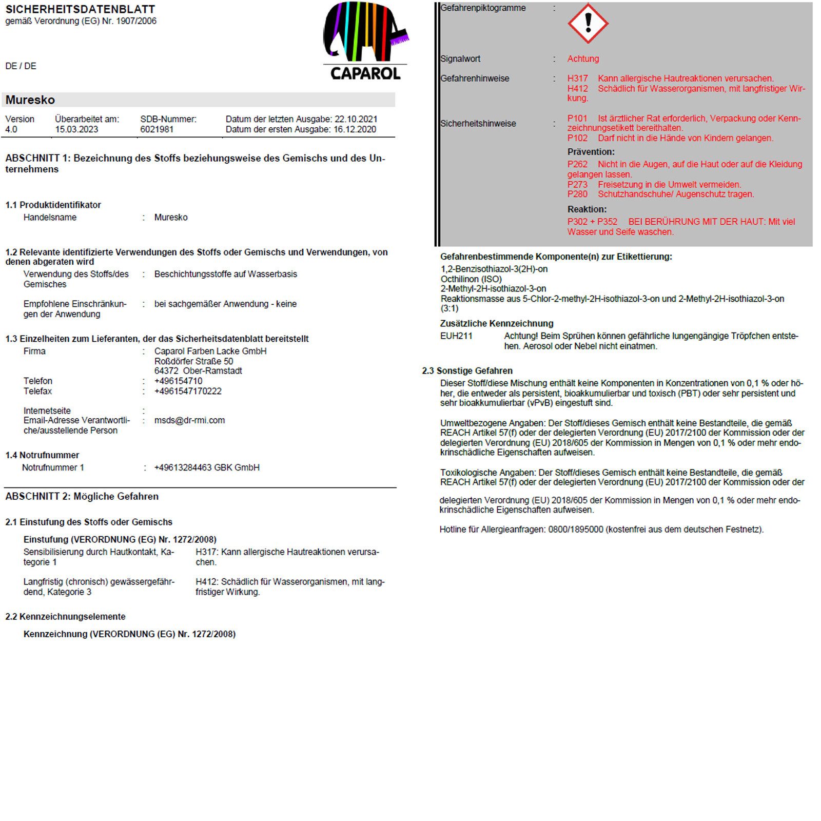 Caparol Fassadenfarbe Muresko - 12.5 Ltr (Weiss)