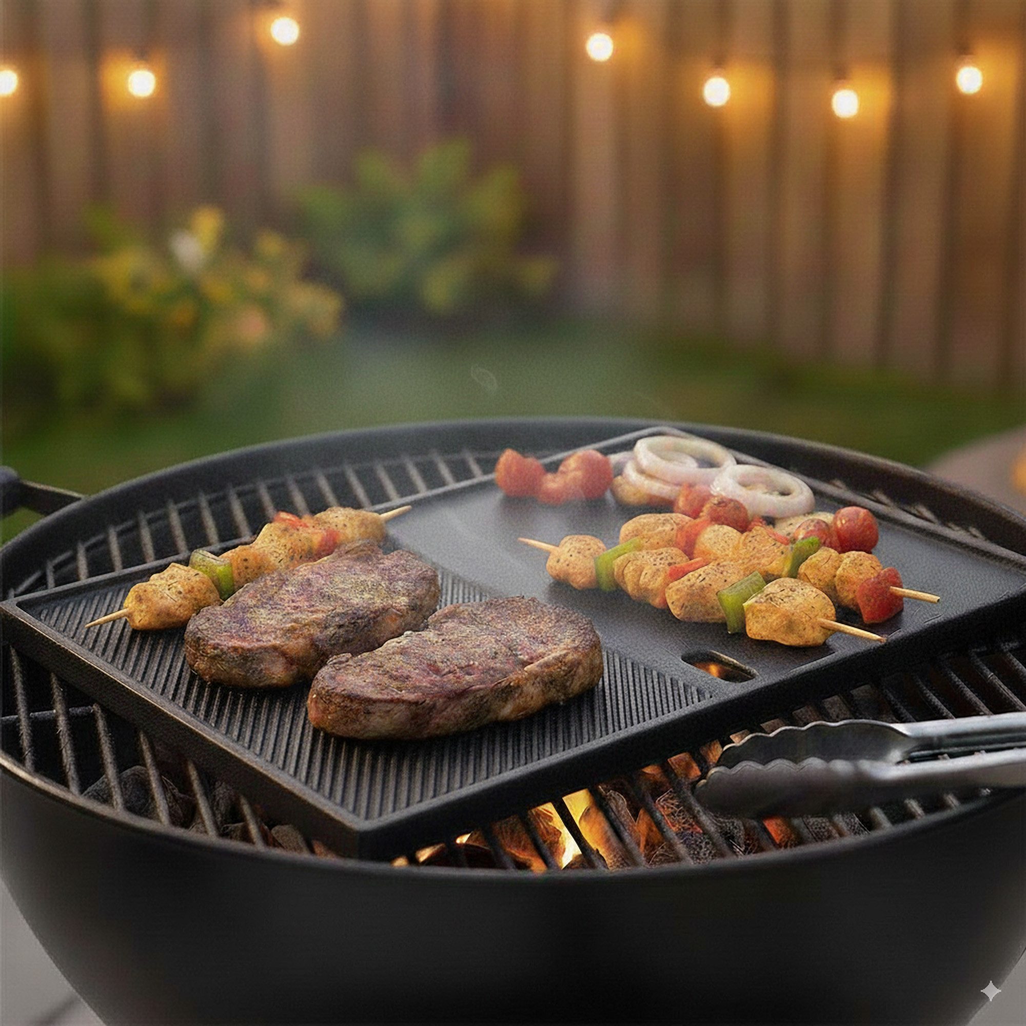 BBQ-Toro Grillplatte Gusseisen Grillplatte 39 x 26,5 cm, Wendeplatte, emailliert (matt)