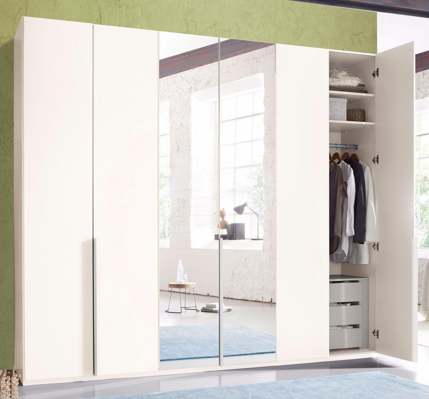 Wimex Kleiderschrank New York (New York, 2-St., Kleiderschrank) 270cm 6-türig weiß mit Schubladeneinsatz