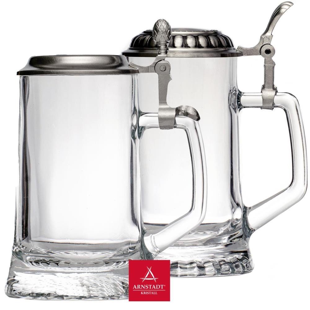 Bierkrug Bierkrug aus Glas mit Zinndeckel & individuelle Wunsch-Gravur