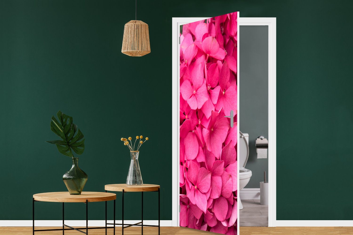 MuchoWow Türtapete Nahaufnahme rosa Türaufkleber, bedruckt, Fototapete Matt, (1 Tür, Hortensienblüten, 75x205 cm St), für