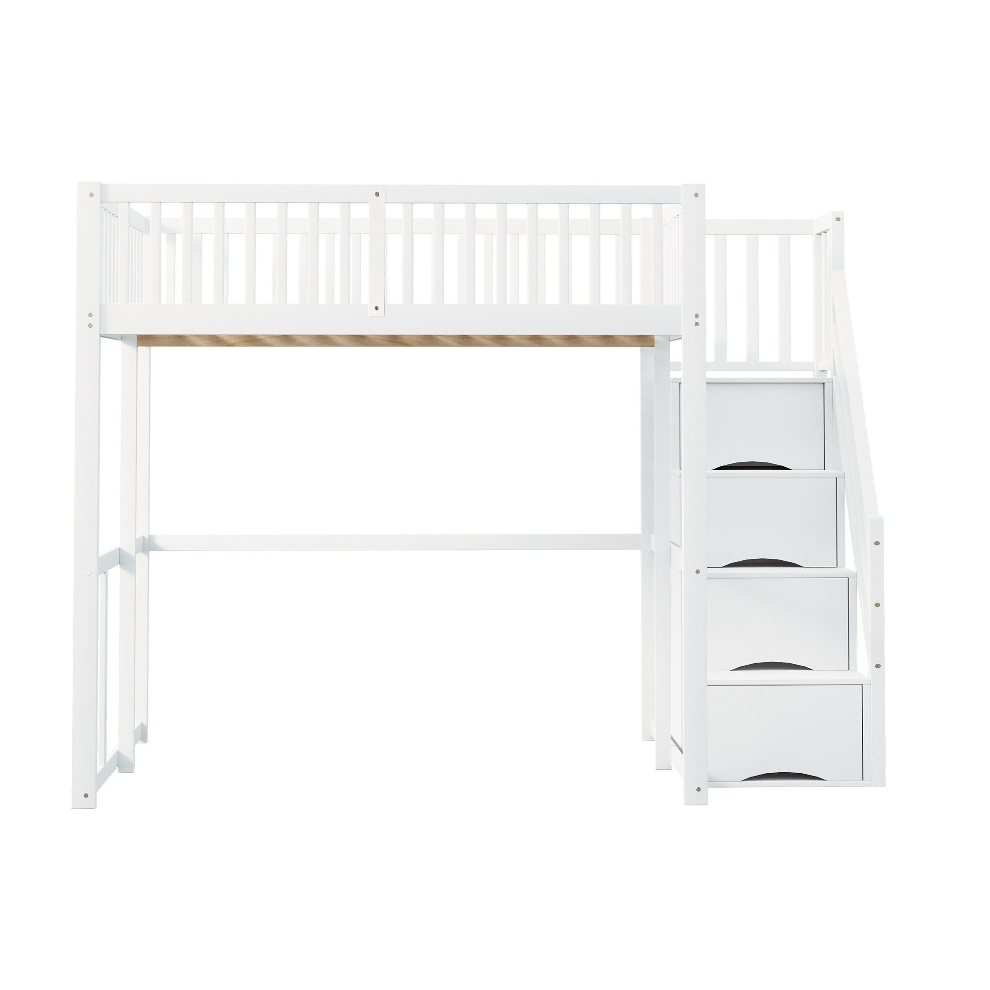 Odikalo Hochbett Hochbett mit Stauraum & Treppe, Weißes Holzbett aus Massiver Kiefer (Hochbett 140x200 / 90x200 cm mit Sicherheitsaufbewahrungsleiter, Sicherhei – Bild 4 von 5