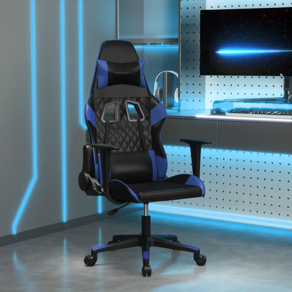 vidaXL Gaming-Stuhl, Gaming-Stuhl mit Massagefunktion Schwarz und Blau Kunstleder