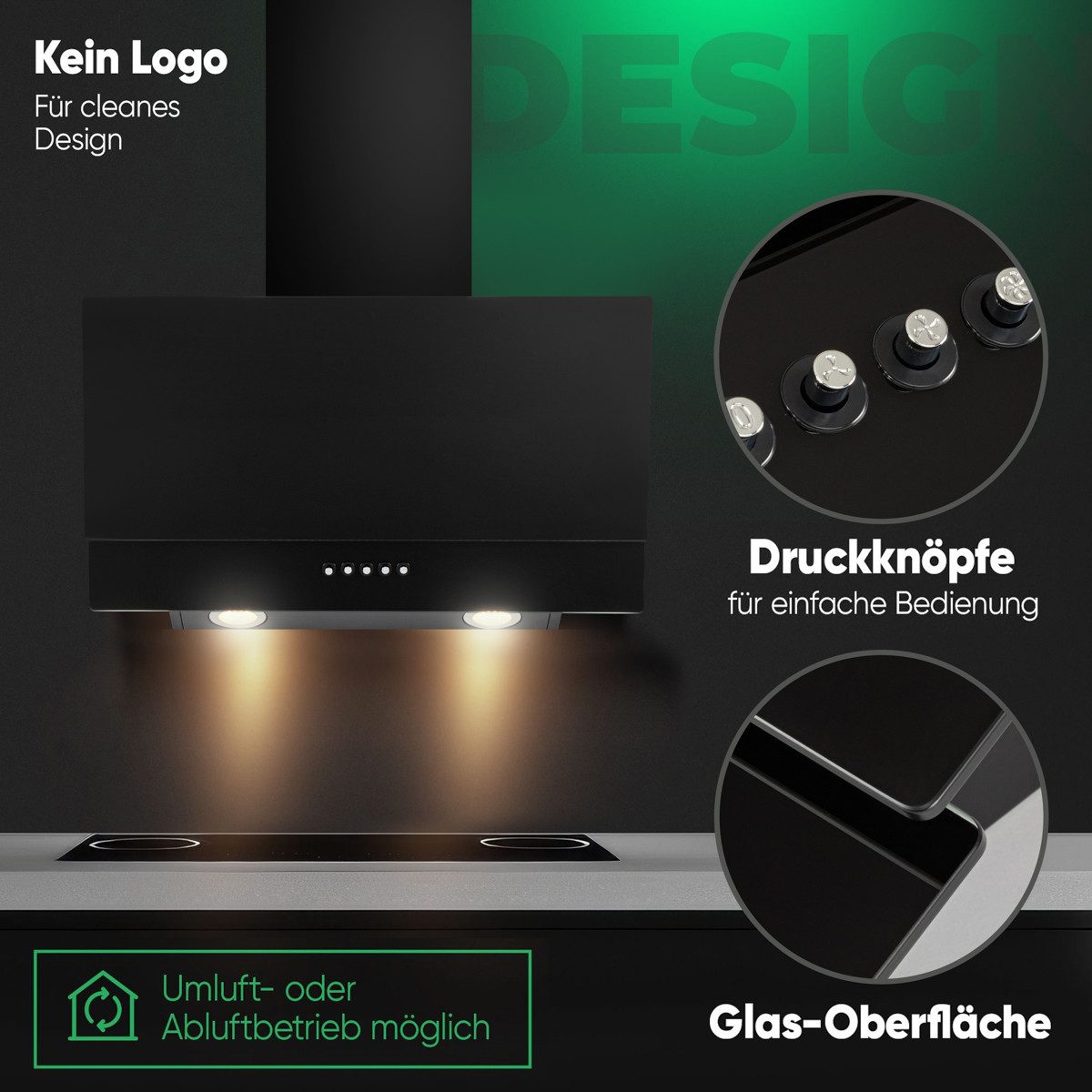 BOMANN Kopffreihaube DU 7607 G Dunstabzugshaube 60cm, Abzugshaube Umluft Abluft – Bild 4 von 5