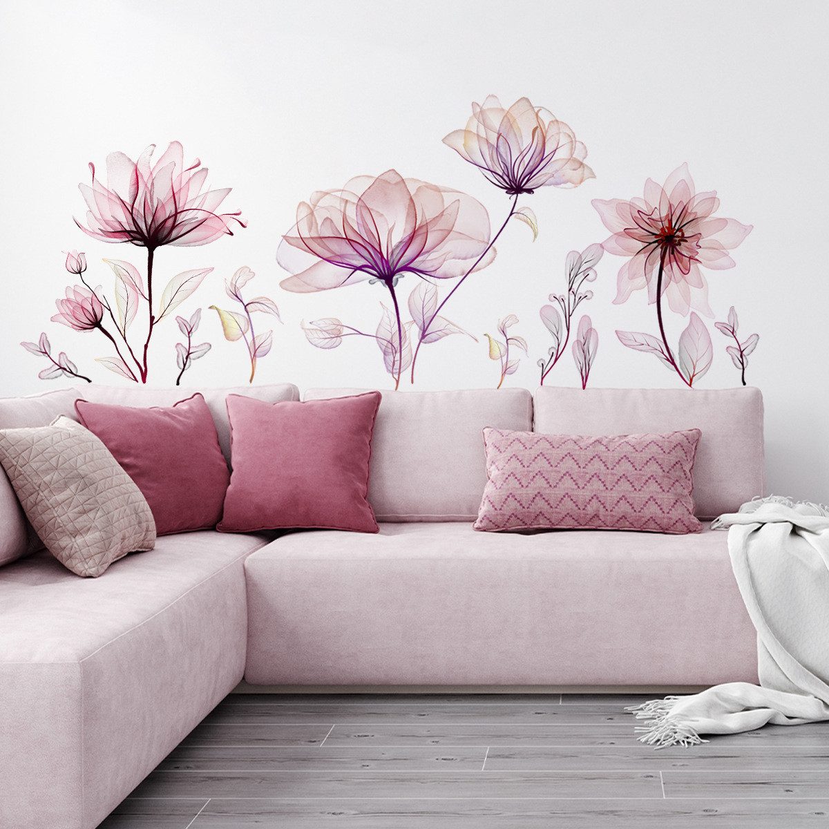 ZEUOPQ Wandtattoo Dekorative Wandaufkleber, Blumen Fenster Wandsticker Pflanzen (Wanddeko Modern für Kinderzimmer Schlafzimmer Wohnzimmer, 1 St., Rosa Blumen Motiv Wandsticker, 30*90cm*1PCS Blume Wandaufkleber), 3D-Wandtattoo, Wandsticker, Wandtattoo