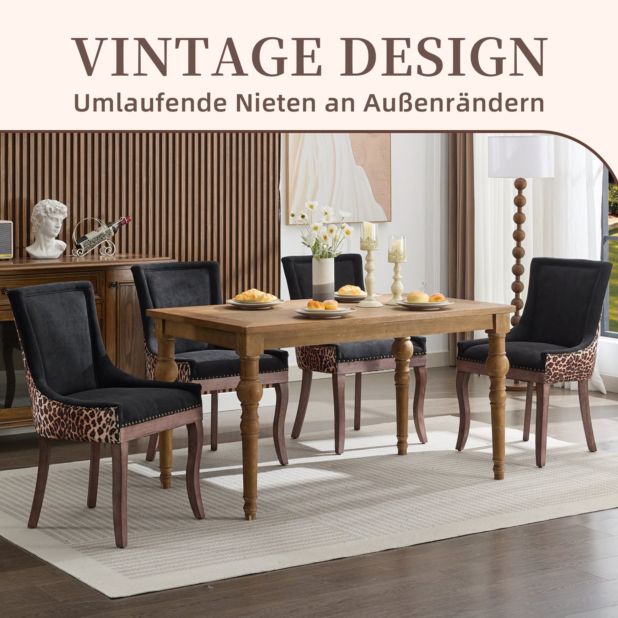 SeedWave Esszimmerstuhl 2er-Set Küchenstuhl Chenillebezug, Holzfüße günstig online kaufen