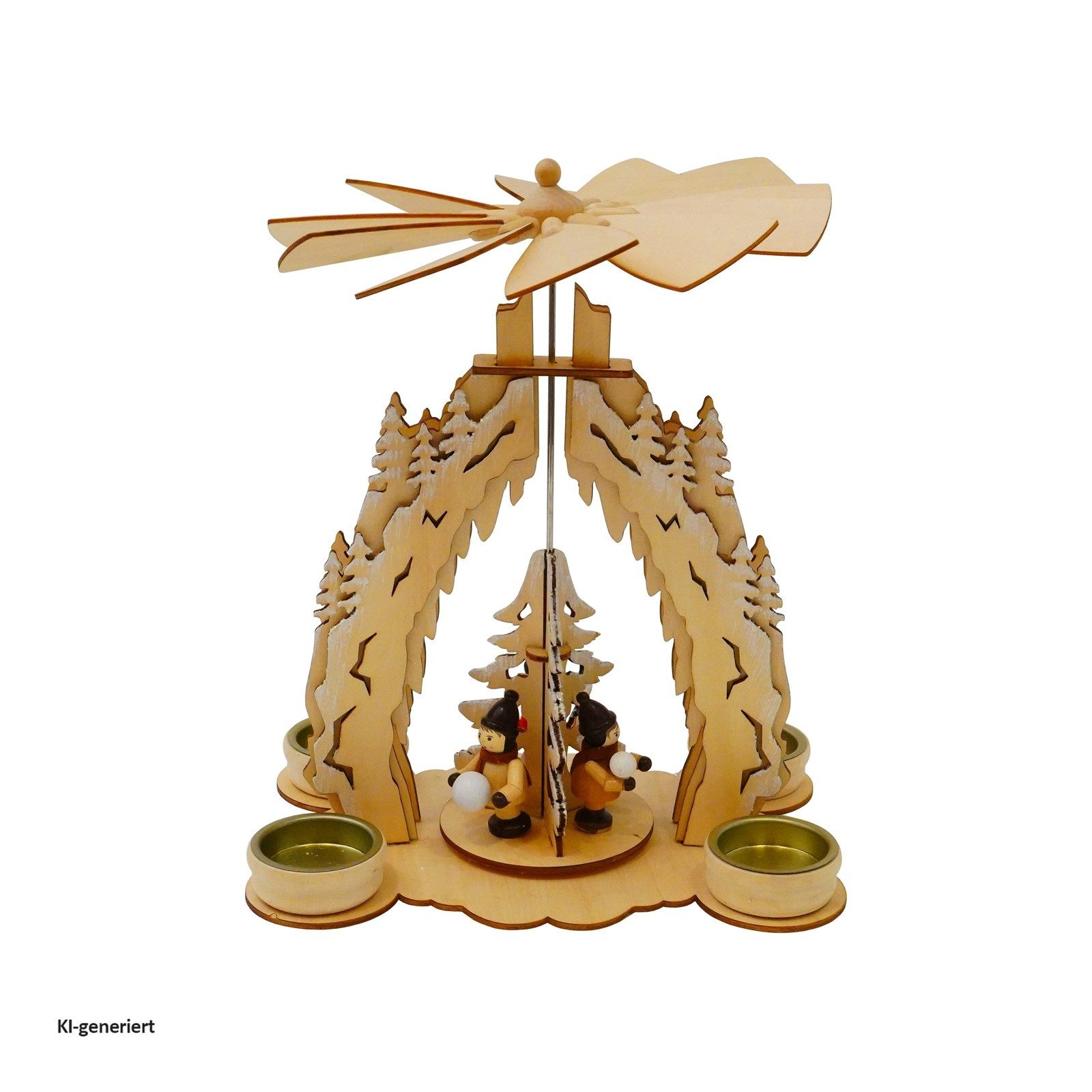 HTI-Living Weihnachtspyramide Tischpyramide Schneeball, Holzpyramide Weihnachtspyramide für 4 Teelichter