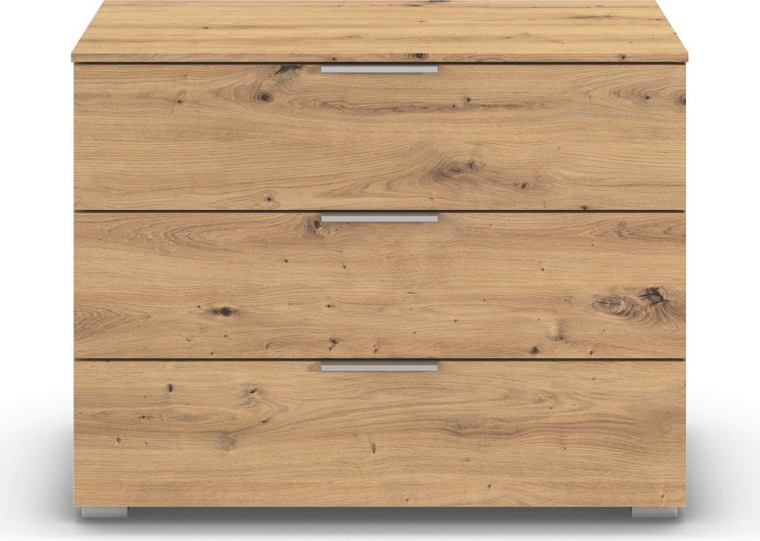 rauch Schubkastenkommode Lowboard Sideboard Schubladenkommode Kommode ASTANA (Breite 80 cm / Höhe 61 cm), mit 3 geräumigen Schubladen, Kantengriff in Alufarben MADE IN GERMANY