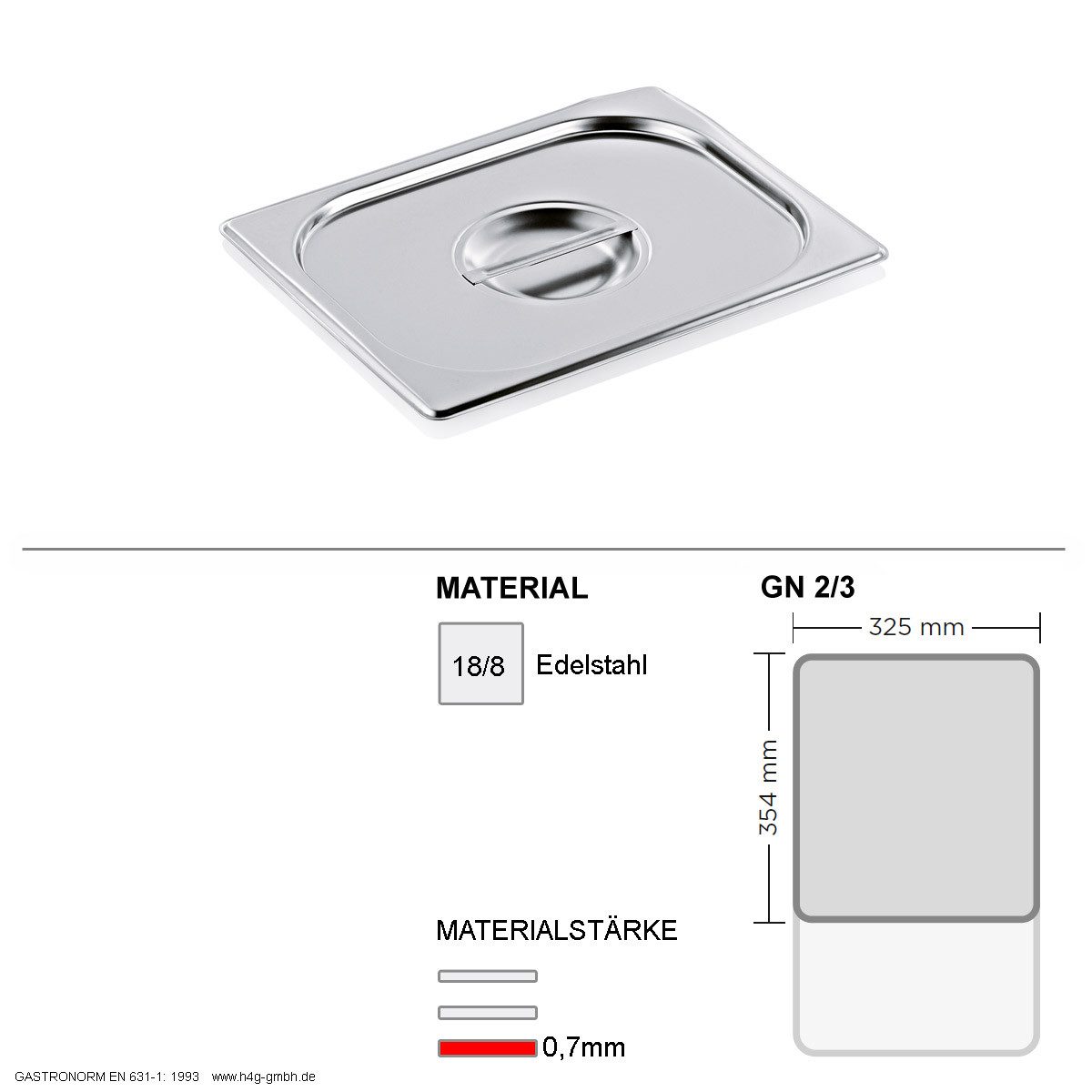 WAS Thermobehälter Gastronorm Deckel für GN Behälter GN 2/3 GN90 18/8 Edelstahl 0,7mm, Edelstahl