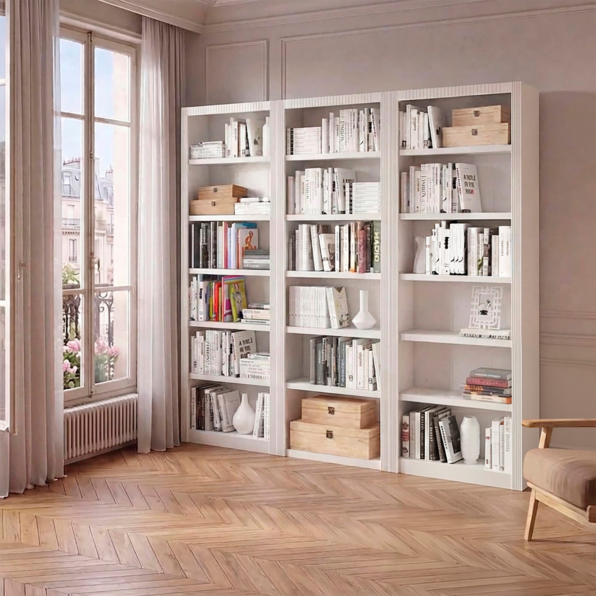 OTTO home Bücherwand Bergen Bücherregal, 3 Regale, 15 Einlegeböden mit 18 offenen Fächern, Kiefernholz, 1 Grundregal & 2 Anbauregale, eine …