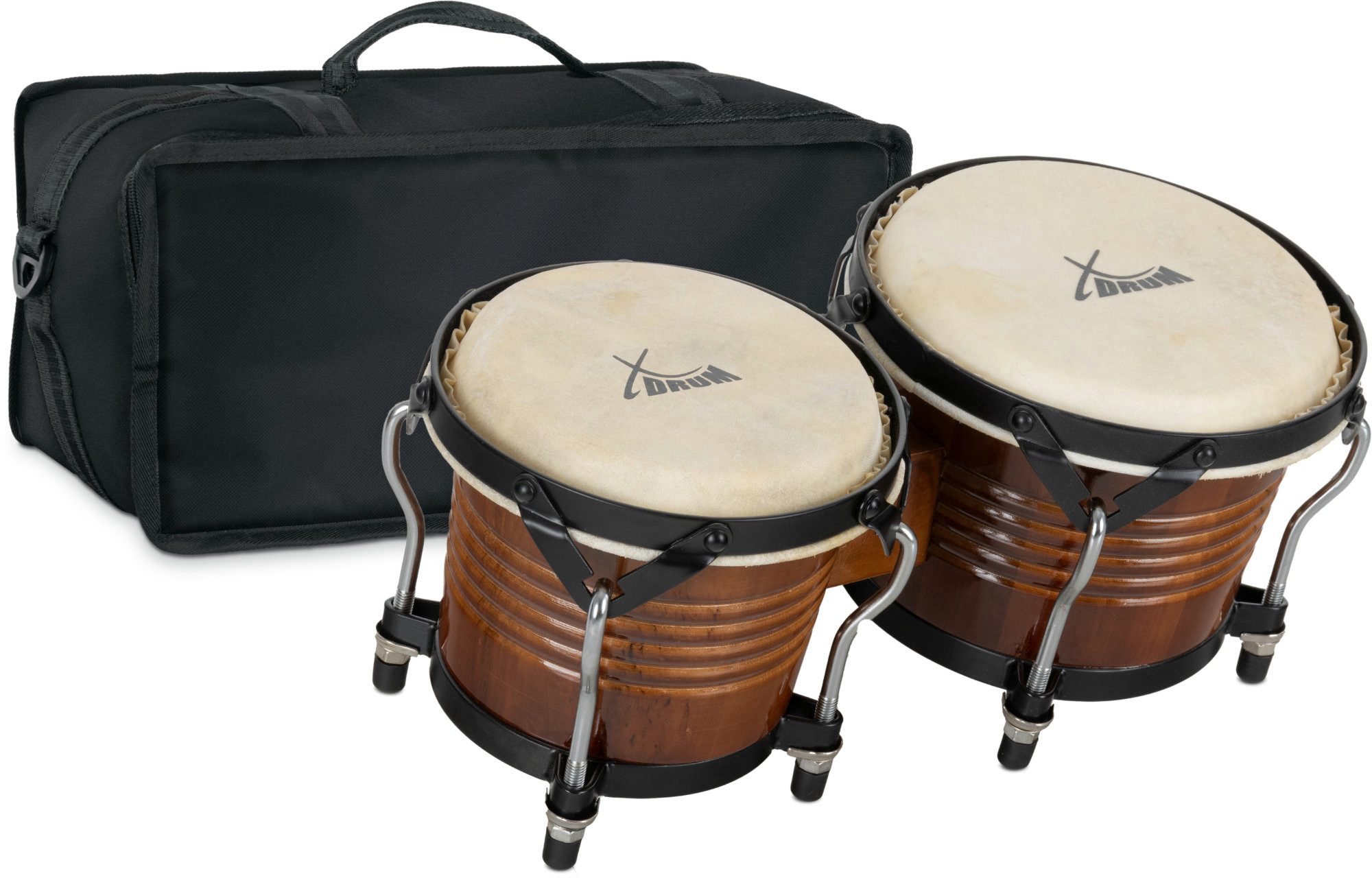 XDrum Bongo Pro - 6,5" Macho und 7,5" Hembra,Spar-Set, inkl. Tasche, mit stimmbaren Naturfellen - Holz: Birke