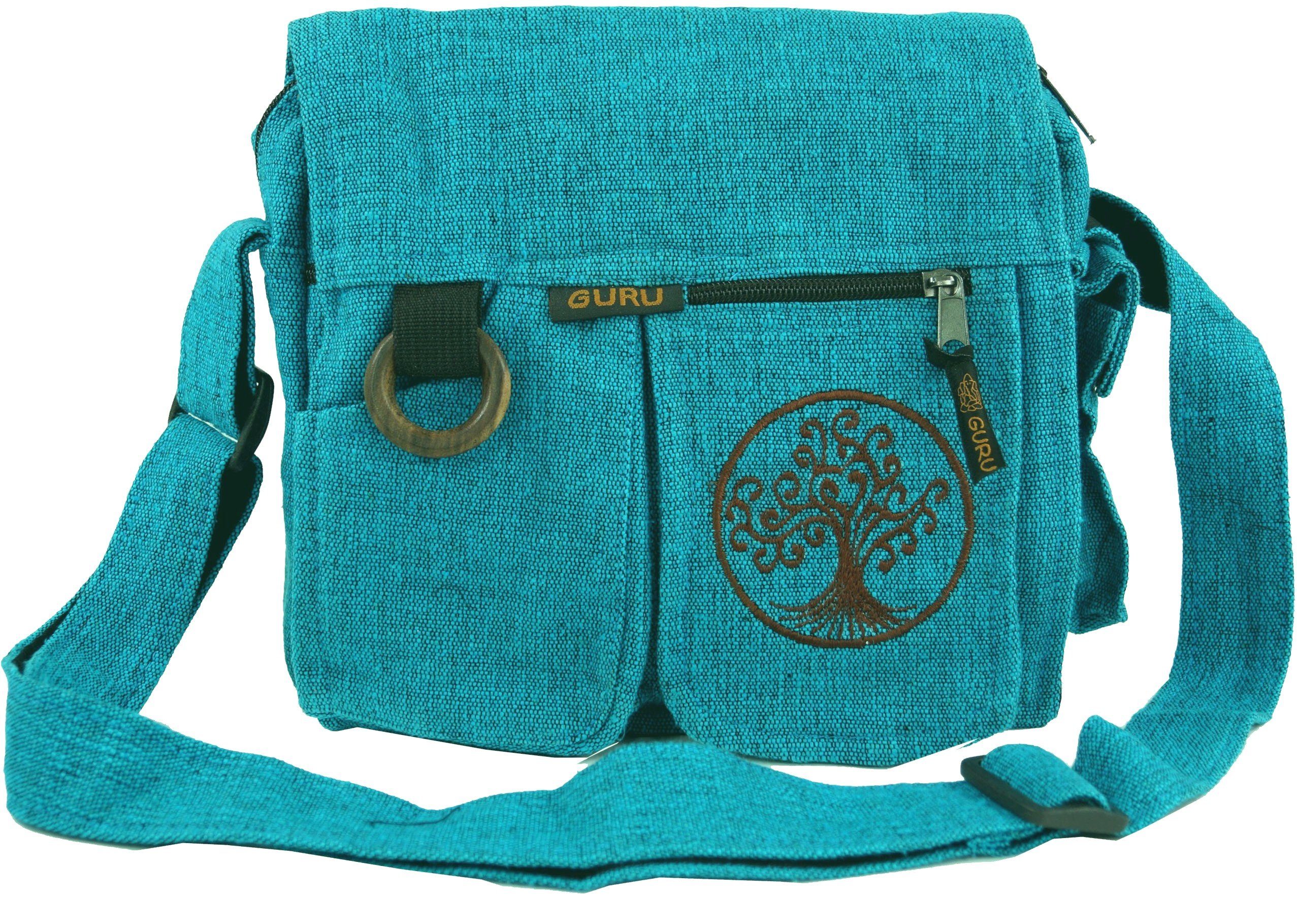 Guru-Shop Schultertasche Ethno Schultertasche `Tree of life` - türkis