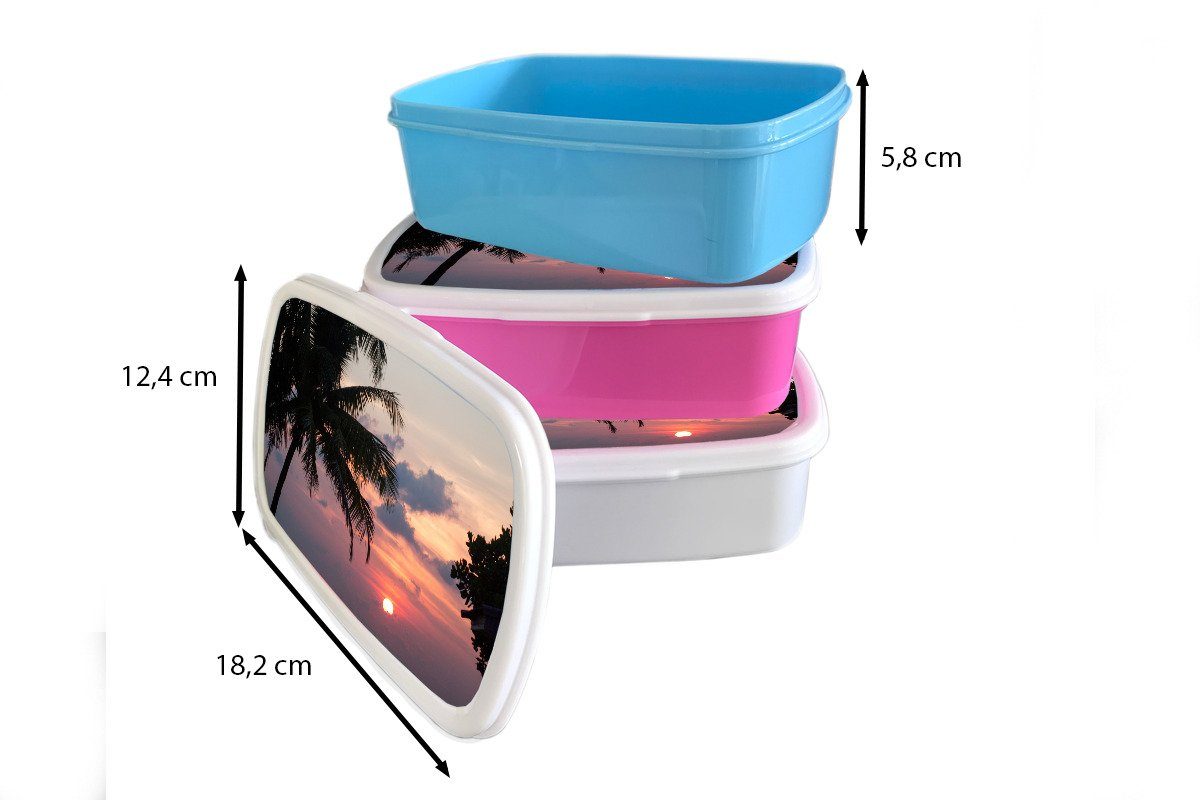 MuchoWow Lunchbox Tropisch - Palme Brotbox - rosa (2-tlg), Kunststoff, Erwachsene, für Brotdose Kinder, Snackbox, Kunststoff Mädchen, Sonne