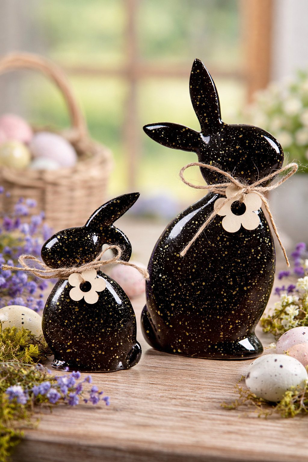 MF Osterfigur Sprenkel Hase Dekofigur Schwarz Gold Osterdekoration