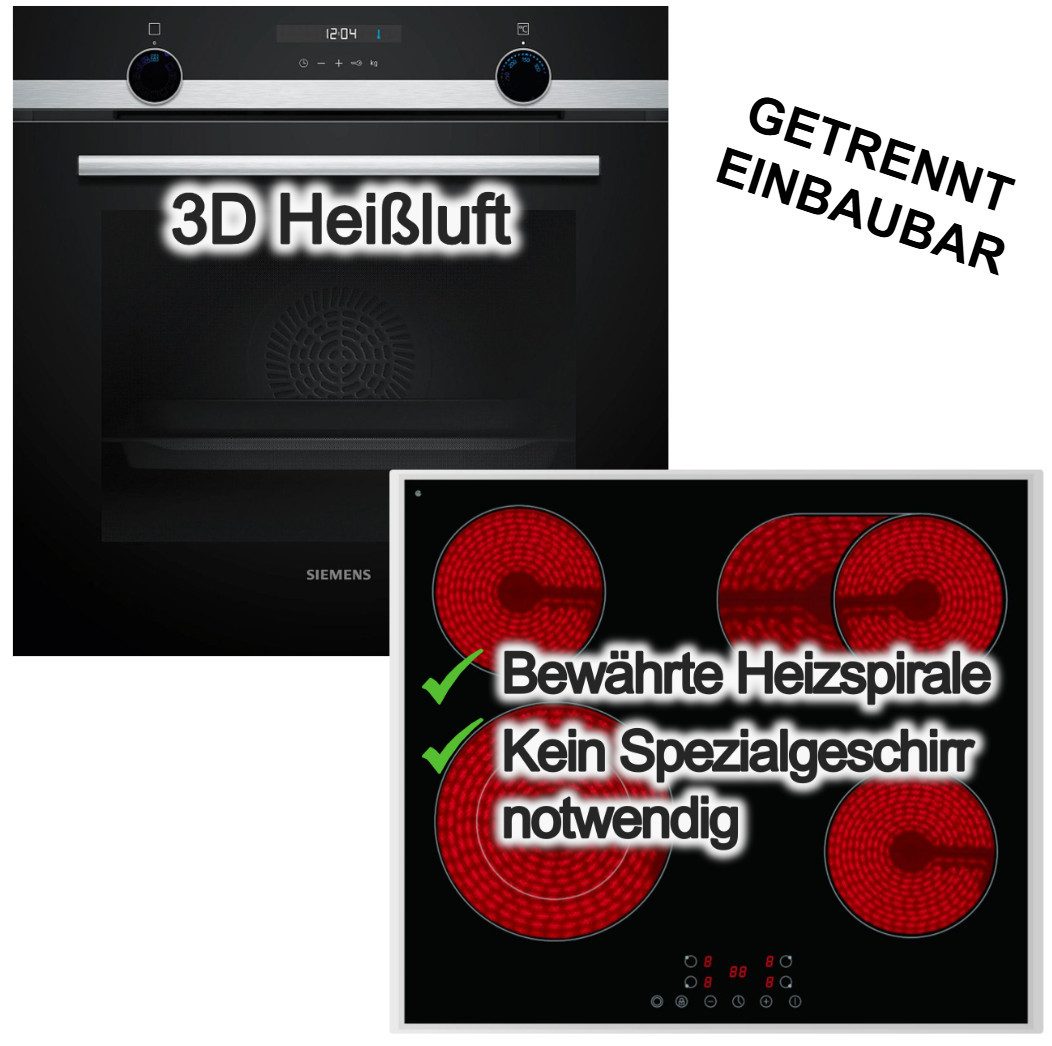 SIEMENS Backofen-Set 3DHeißluft Backofen Hydrolyse + PKM Elektrokochfeld Bräterzone, Hydrolyse