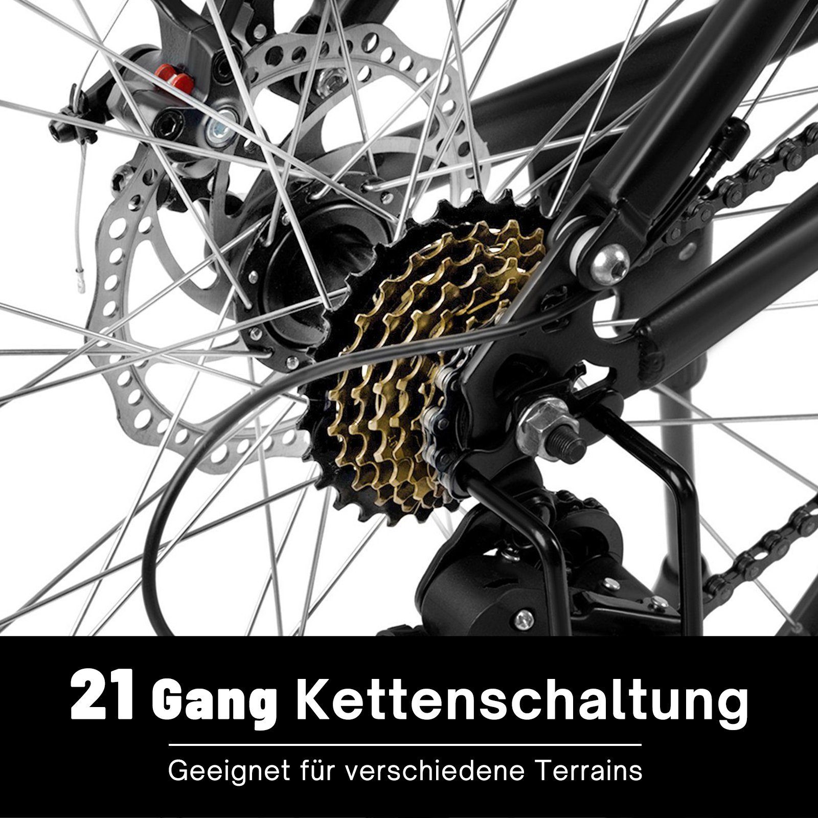 CARPAT SPORT Faltrad 26 Zoll Jungen, Herren Kettenschaltung, (Set, Damen für MTB Rahmen, Alu Fahrrad Mechanische Klapprad Klappfahrrad, Gang, Schwarz 21 Scheibenbremse)