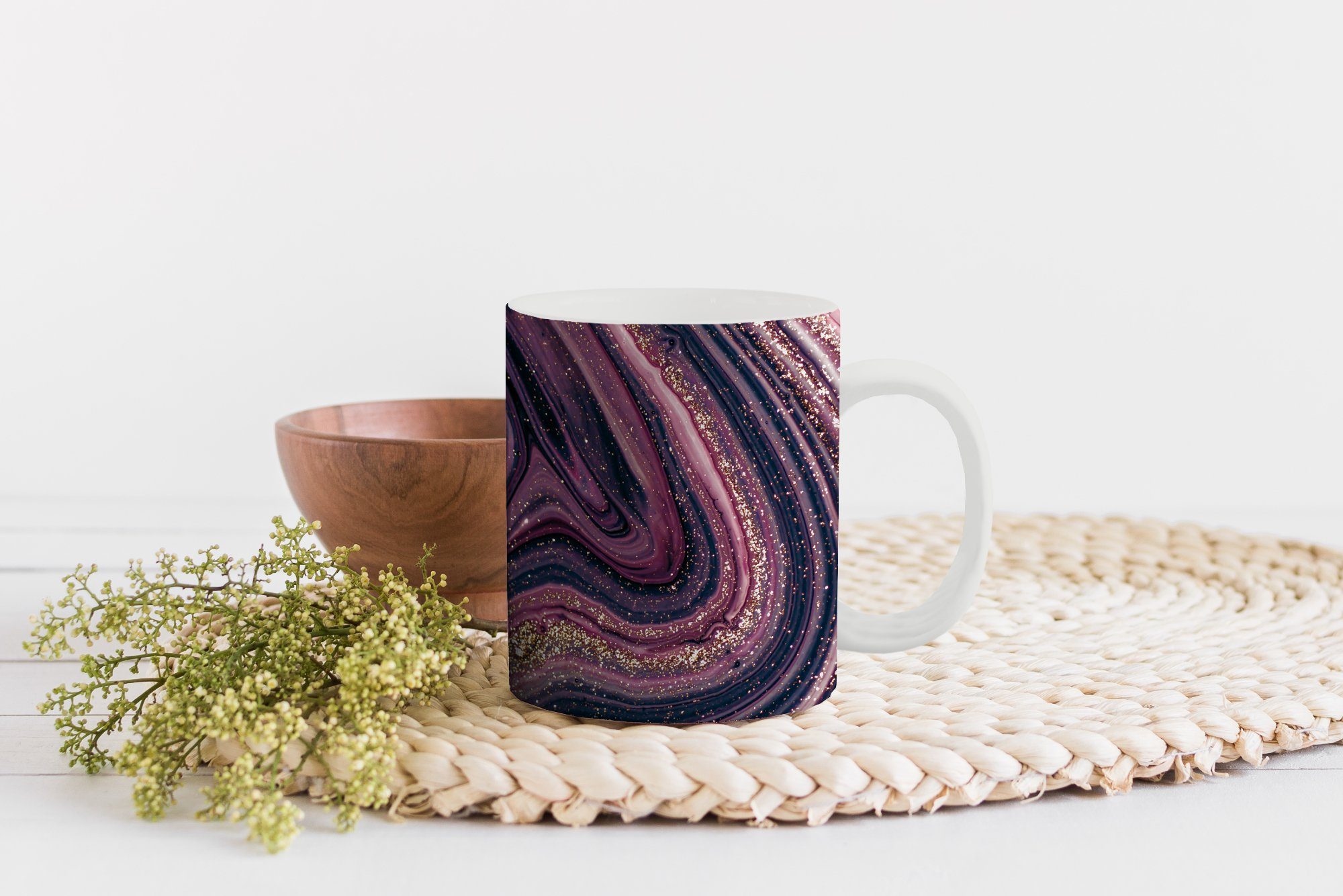 MuchoWow Tasse Kaffeetassen, - Becher, Gold Lila Teetasse, Marmoroptik Geschenk Rosa - Keramik, Teetasse, Luxus - - Marmor, 