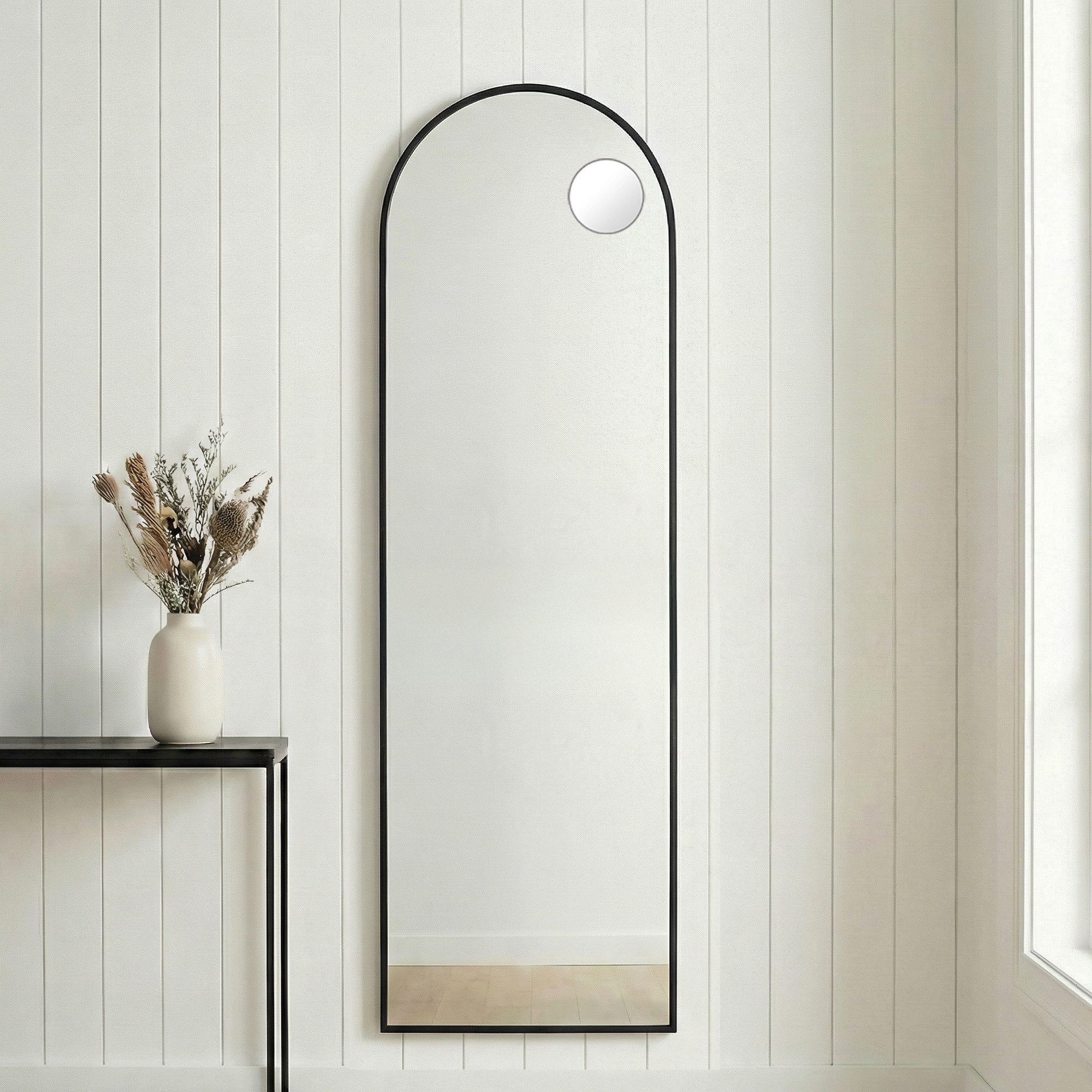 SONGMICS Standspiegel Ganzkörperspiegel mit saughaftem, verschiebbarem Vergrößerungsspiegel, 165x60 / 160x50 / 140x40 cm, Rahmen aus Aluminiumlegierung, Hartglas