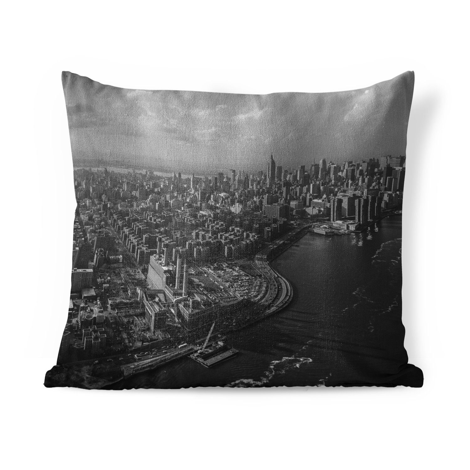 MuchoWow Dekokissen Luftaufnahme von Manhattan, New York - schwarz und weiß, Zierkissen mit Füllung für Wohzimmer, Schlafzimmer, Deko, Sofakissen