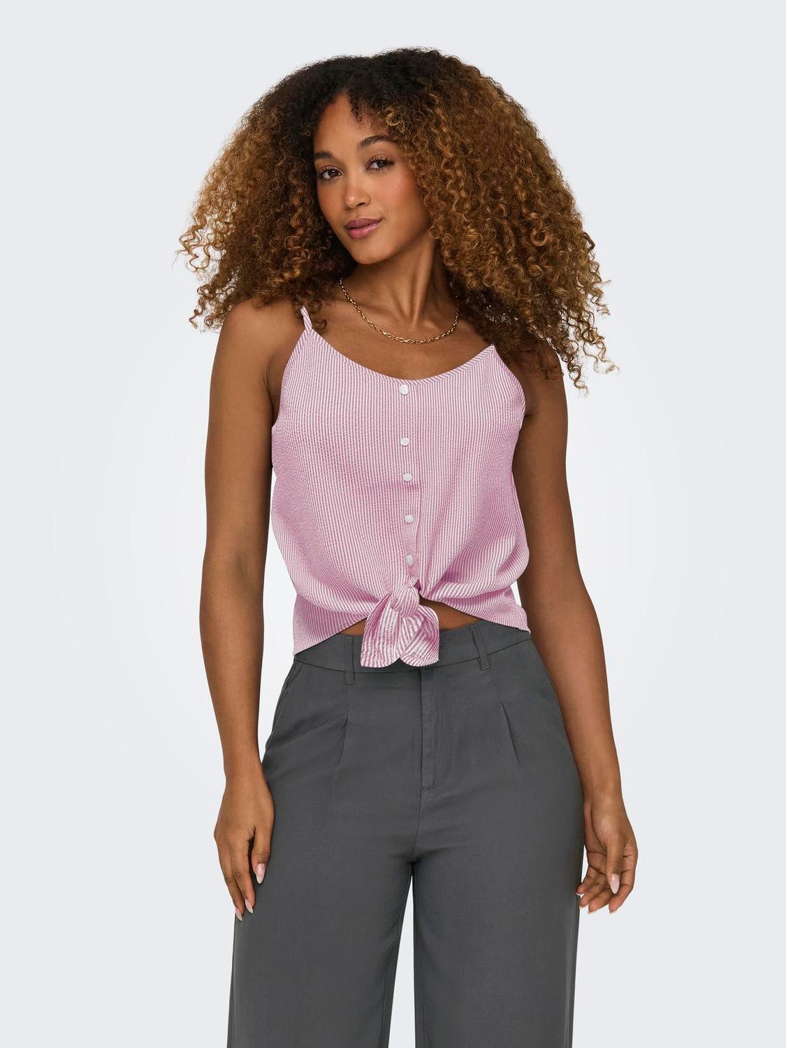 ONLY Trägertop ONLLECEY SL KNOT SINGLET NOOS WVN Materialmix, regular fit