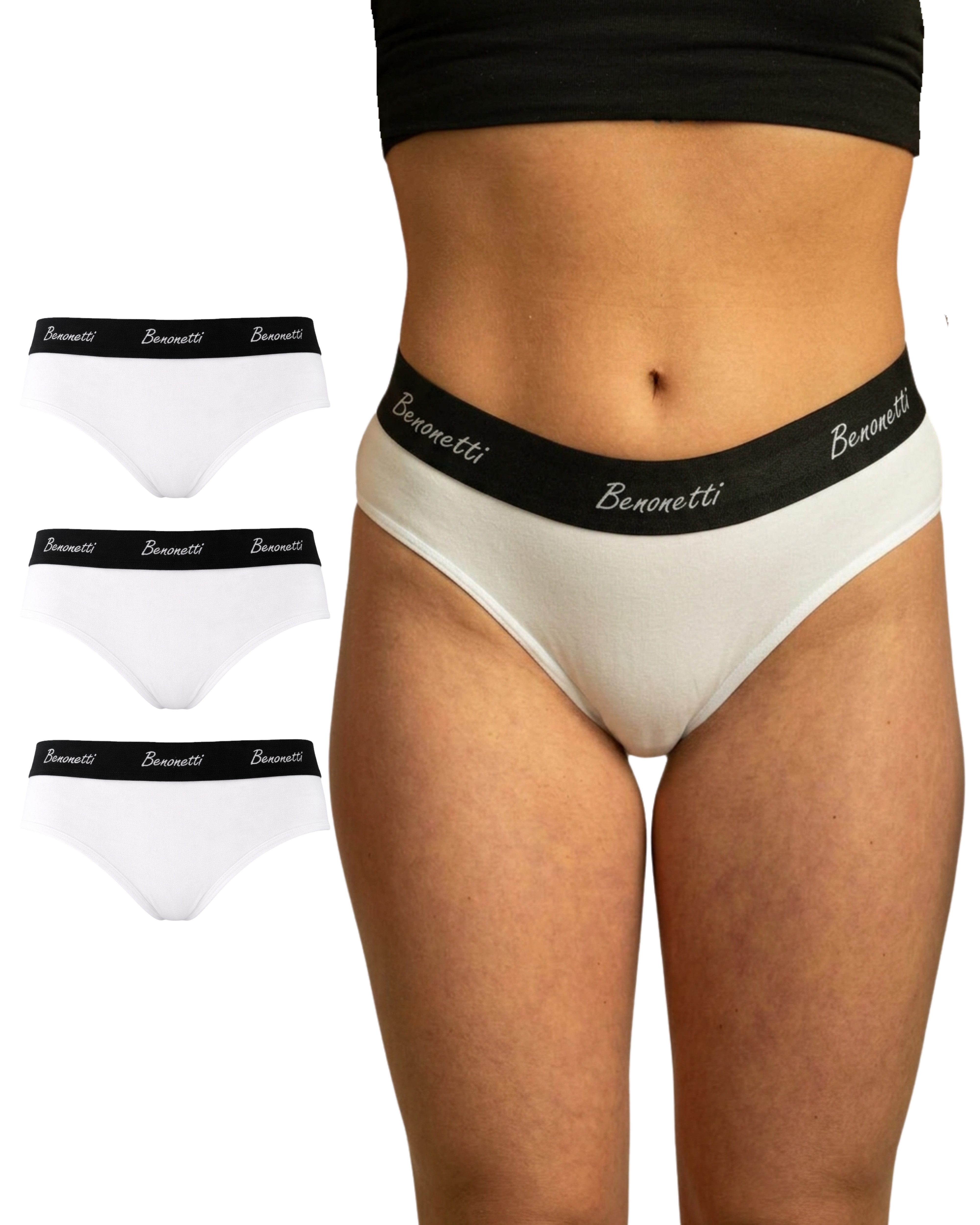 Benonetti Slip Damen 3er Pack aus Baumwolle und bequemer Passform (3er Set, 3er-Pack) Elastisch und bequemer Bund mit Logo, Elastikbund