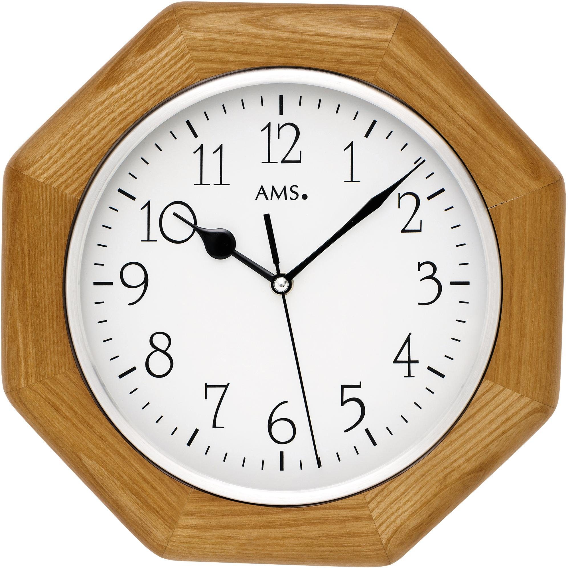 AMS Funkwanduhr F5512 (Quarz,Holz,Esche eichefarben,Glas,Wohnzimmer,Esszimm günstig online kaufen