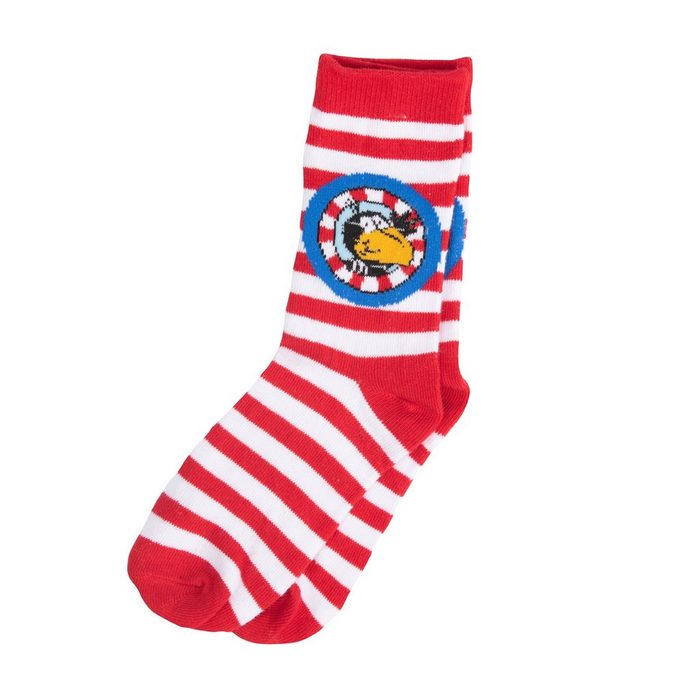United Labels® Socken Der kleine Rabe Socke - Socken für Kinder Sneaker Kindersocken Rot/Weiß gestreift
