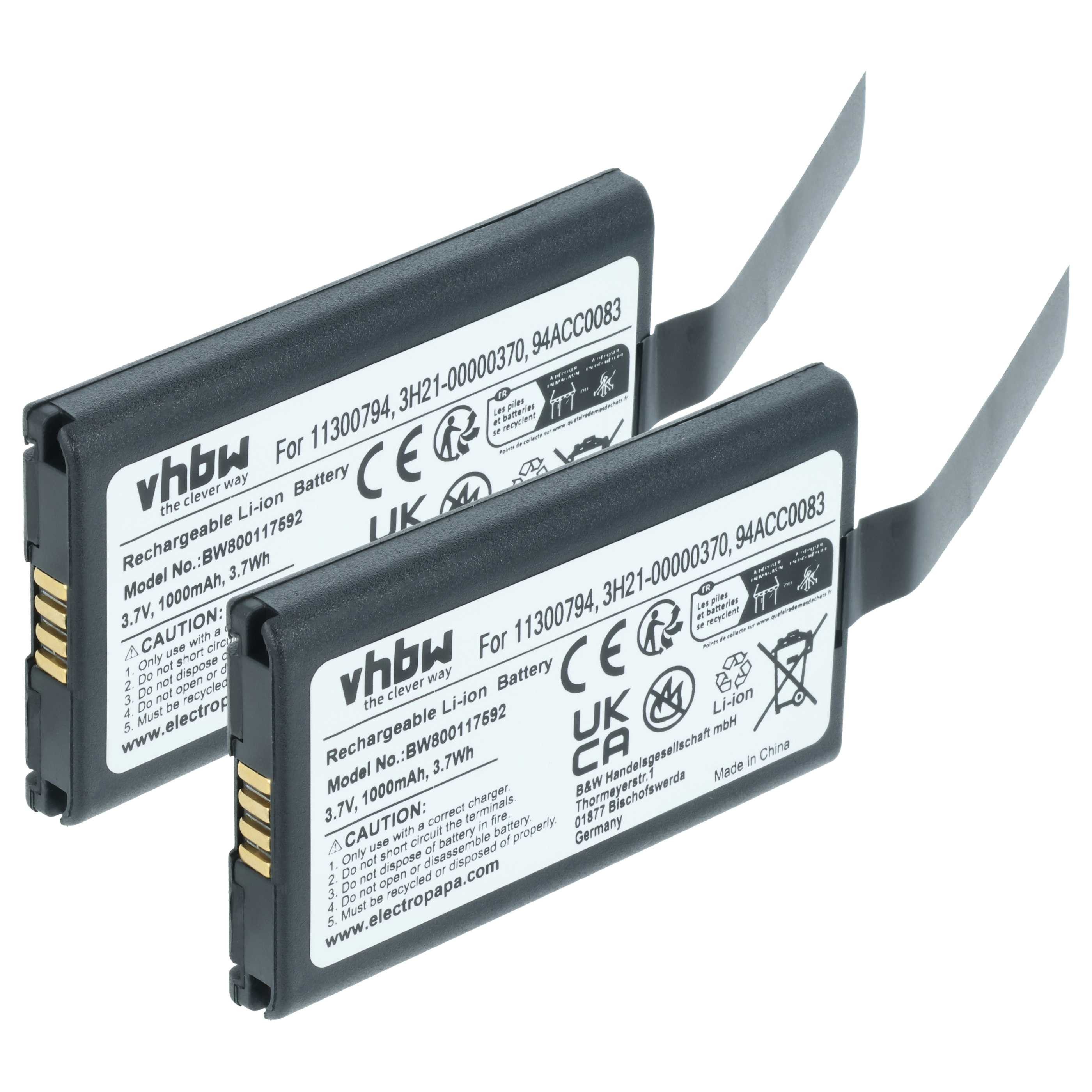 vhbw Ersatz für Datalogic BP07-000110, BP08-000600, BP08-00011A für Barcode Akku Akku Li-Ion 1000 mAh (3,7 V, 2 St), Leistungsfähige Austausch-Akkus für POS-Gerät, Wiederaufladbar, Jede