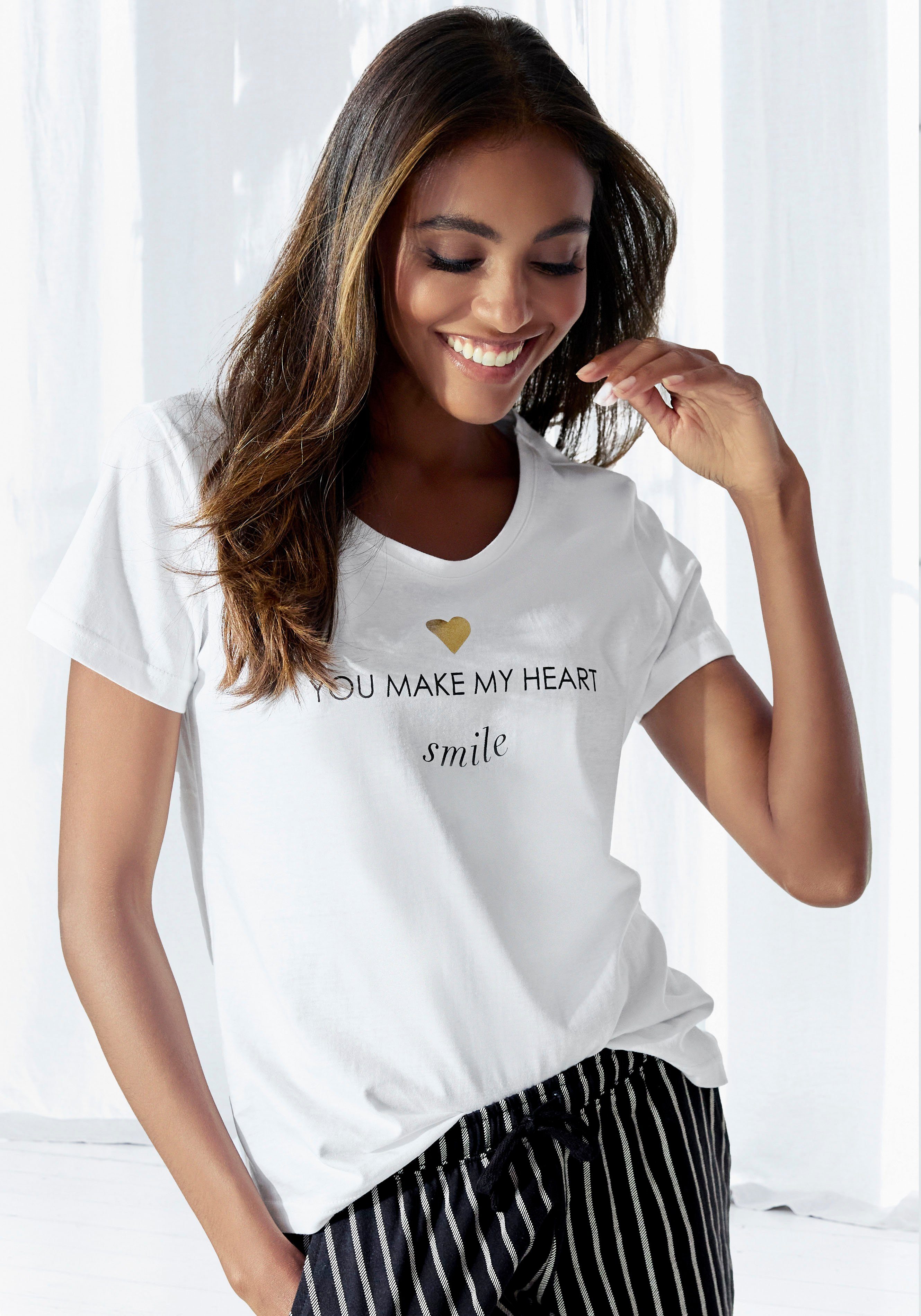 Vivance Dreams Pyjamaoberteil (1-teilig) mit Foliendruck günstig online kaufen