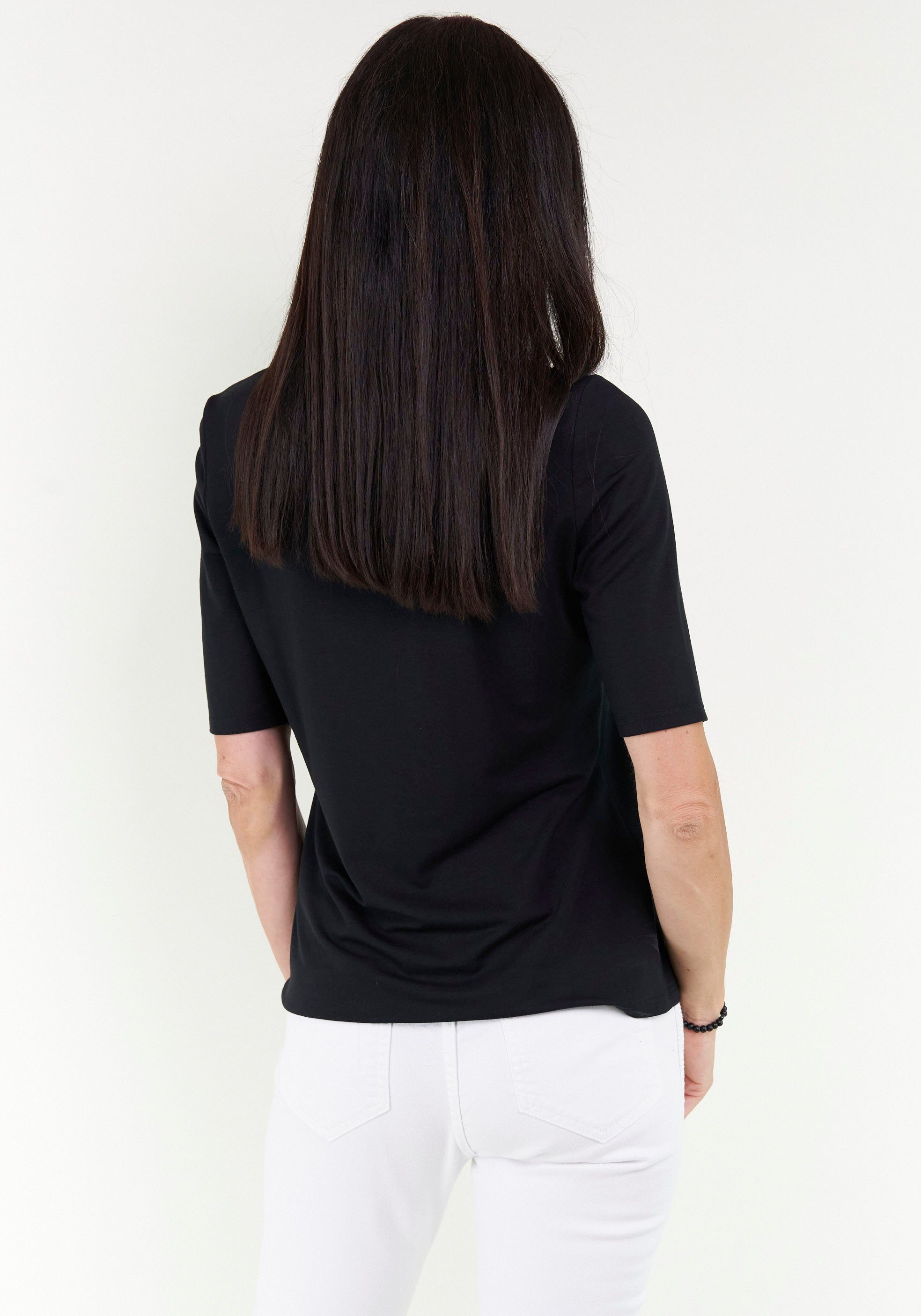 Seidel Moden V-Shirt aus IN Material, schwarz MADE softem GERMANY Halbarm mit