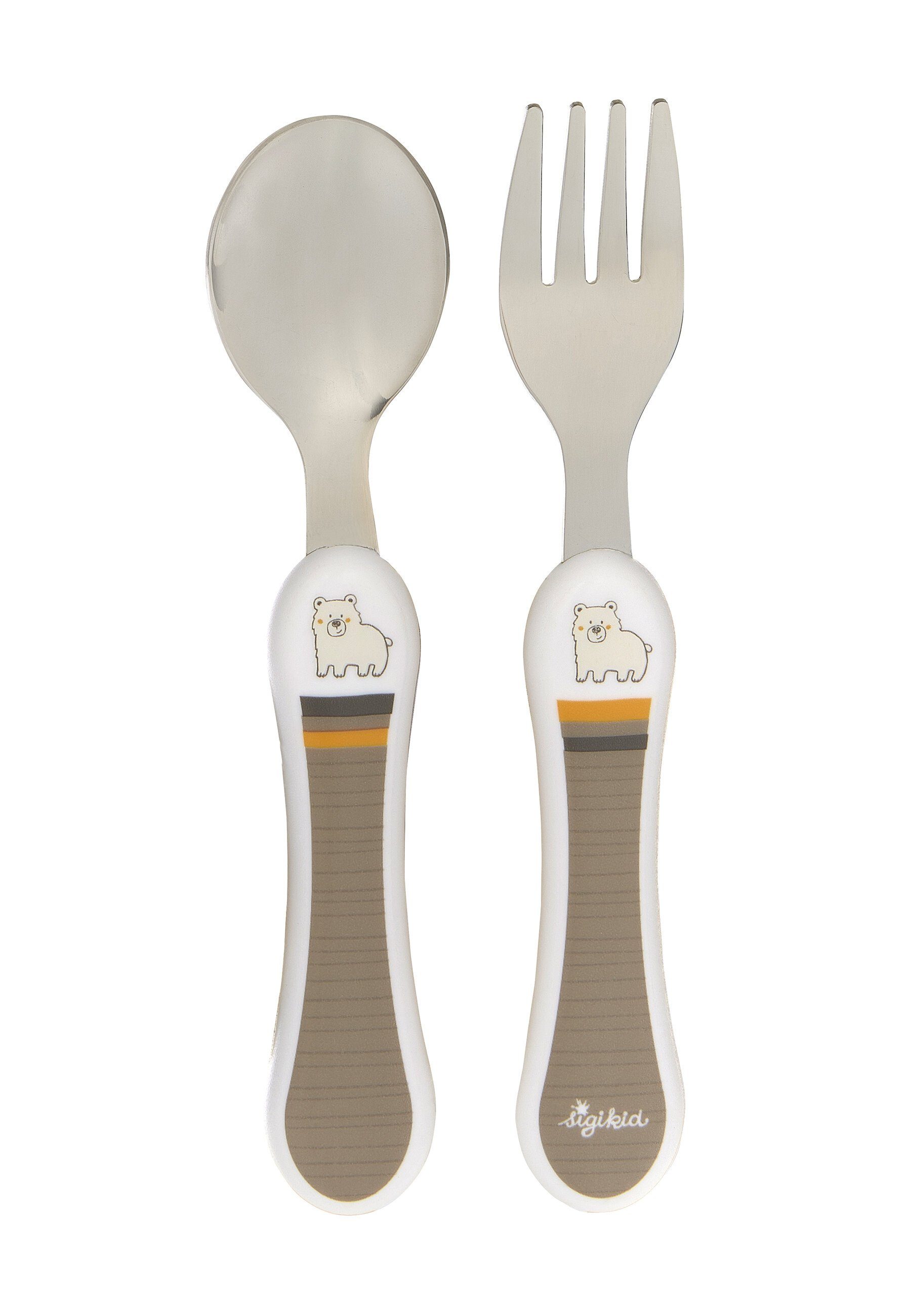 Sigikid Kinderbesteck Kinderbesteck 2 tlg. Besteck-Set: Löffel und Gabel (2-tlg), 1 Personen, Kopf: 100% rostfreier Edelstahl, Griff: 100% ABS