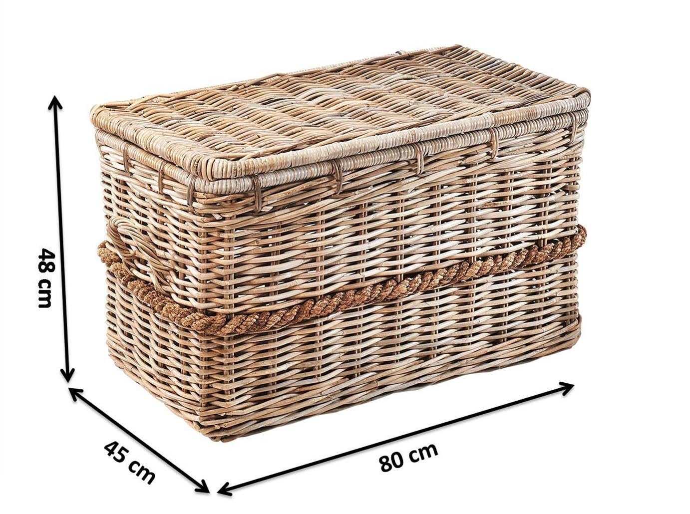 Kobolo Truhe Kiste Aufbewahrungstruhe aus Rattan Kubu Grey mit Deckel (1 St), 80x45x48 cm