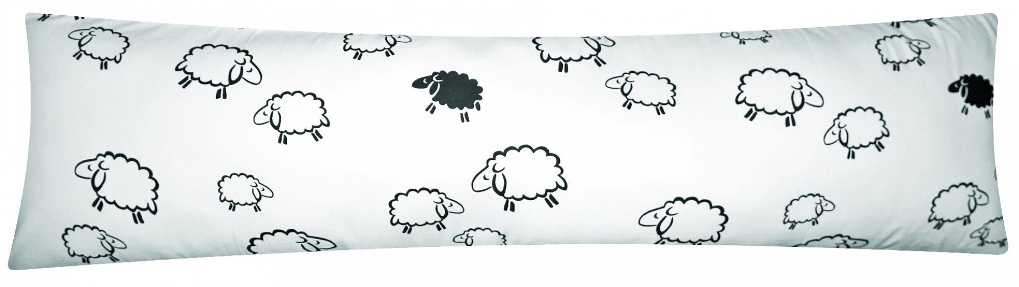 Heubergshop Seitenschläferkissenbezug, (1 Stück), 40x145cm Schafe Lämmer in Weiß und Schwarz 100% Baumwolle (99-2-B)