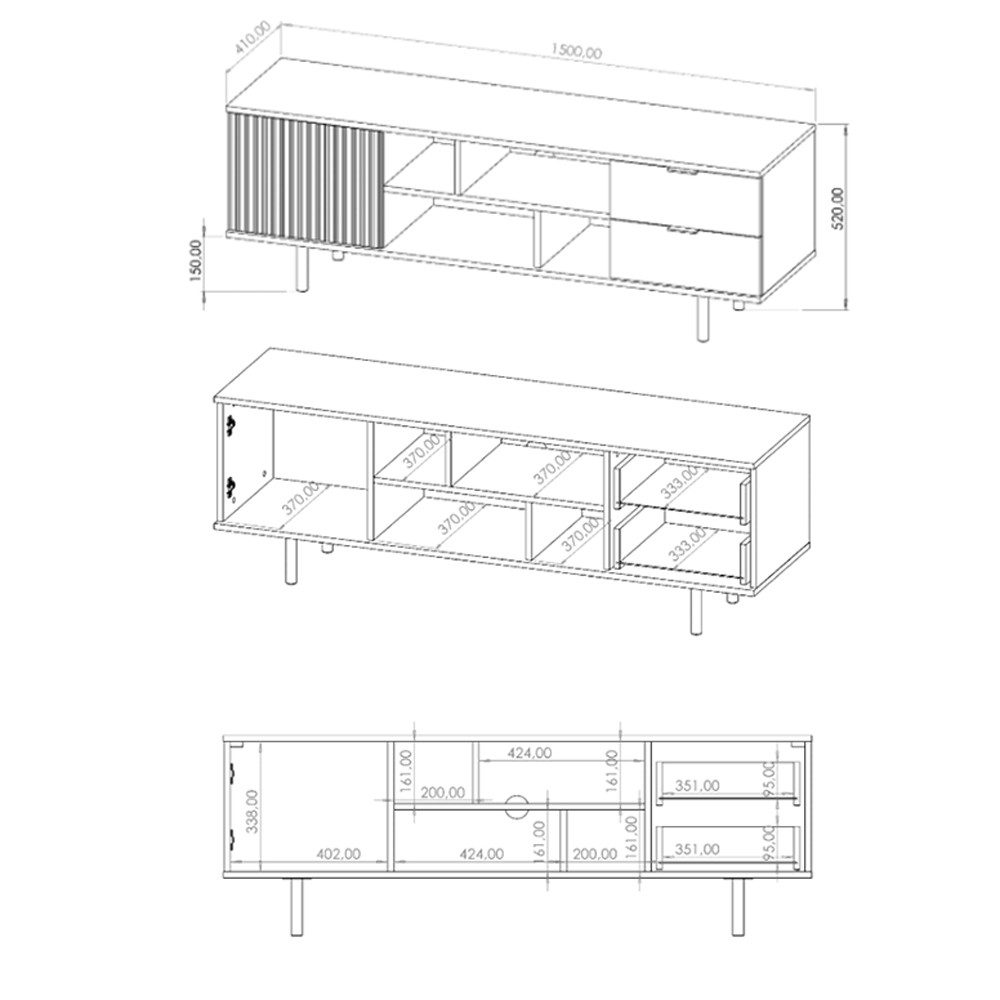 Lomadox Lowboard NADOR-132, 150cm breit, Kaschmir, goldfarbene Metallgriffe und -füße