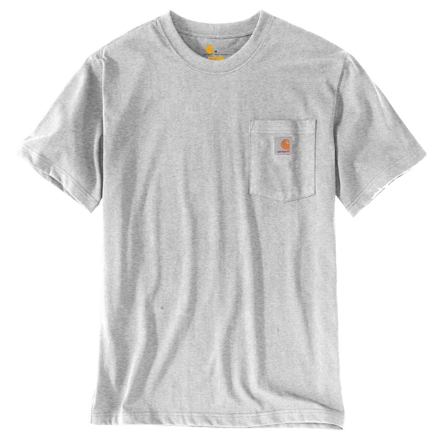 Carhartt Rundhalsshirt Carhartt K87 POCKET S/S T-SHIRT 103296 (1-tlg) Brusttasche mit Logo heather grey