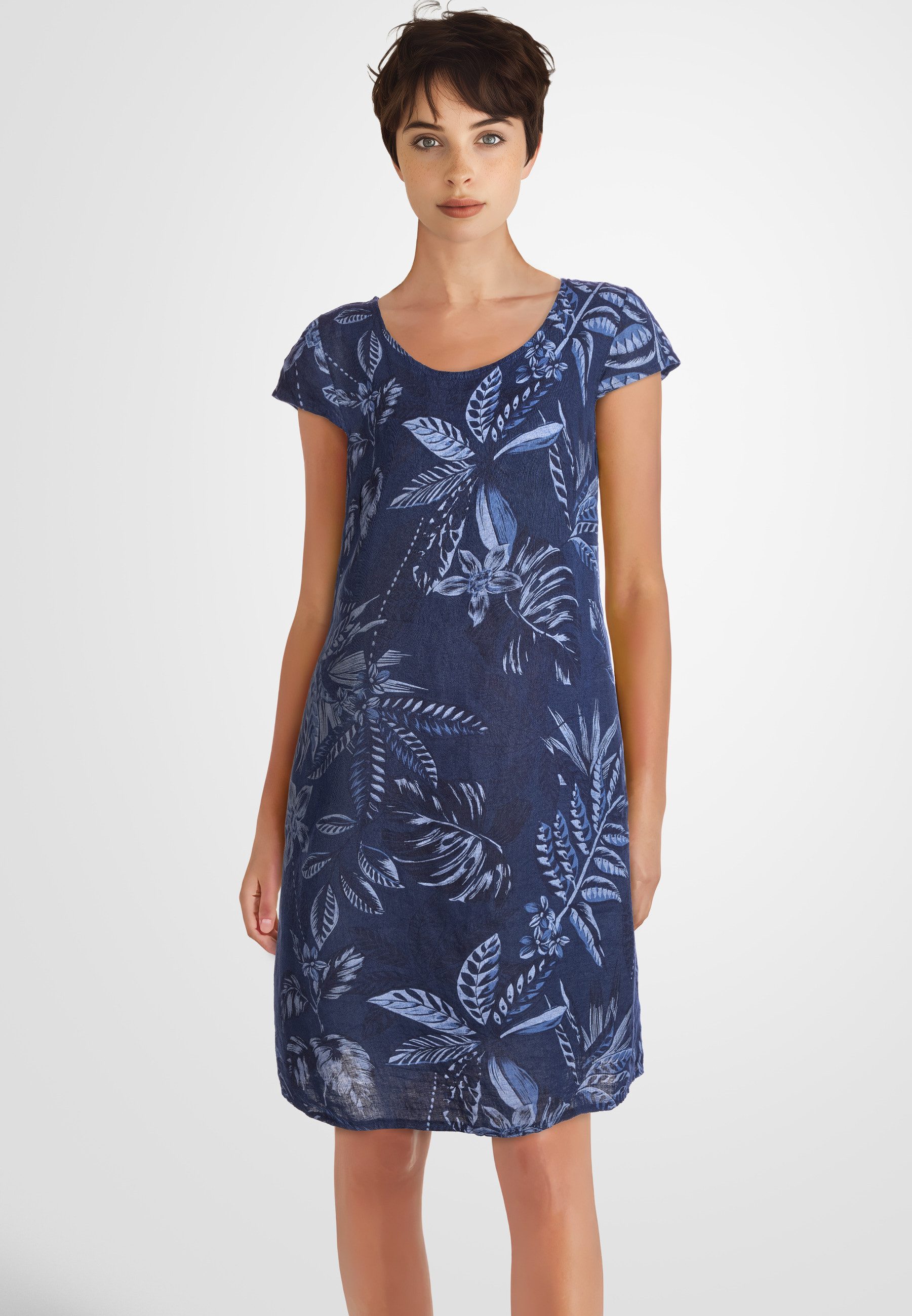 PEKIVESSA Sommerkleid Leinenkleid knielang kurzarm mit günstig online kaufen