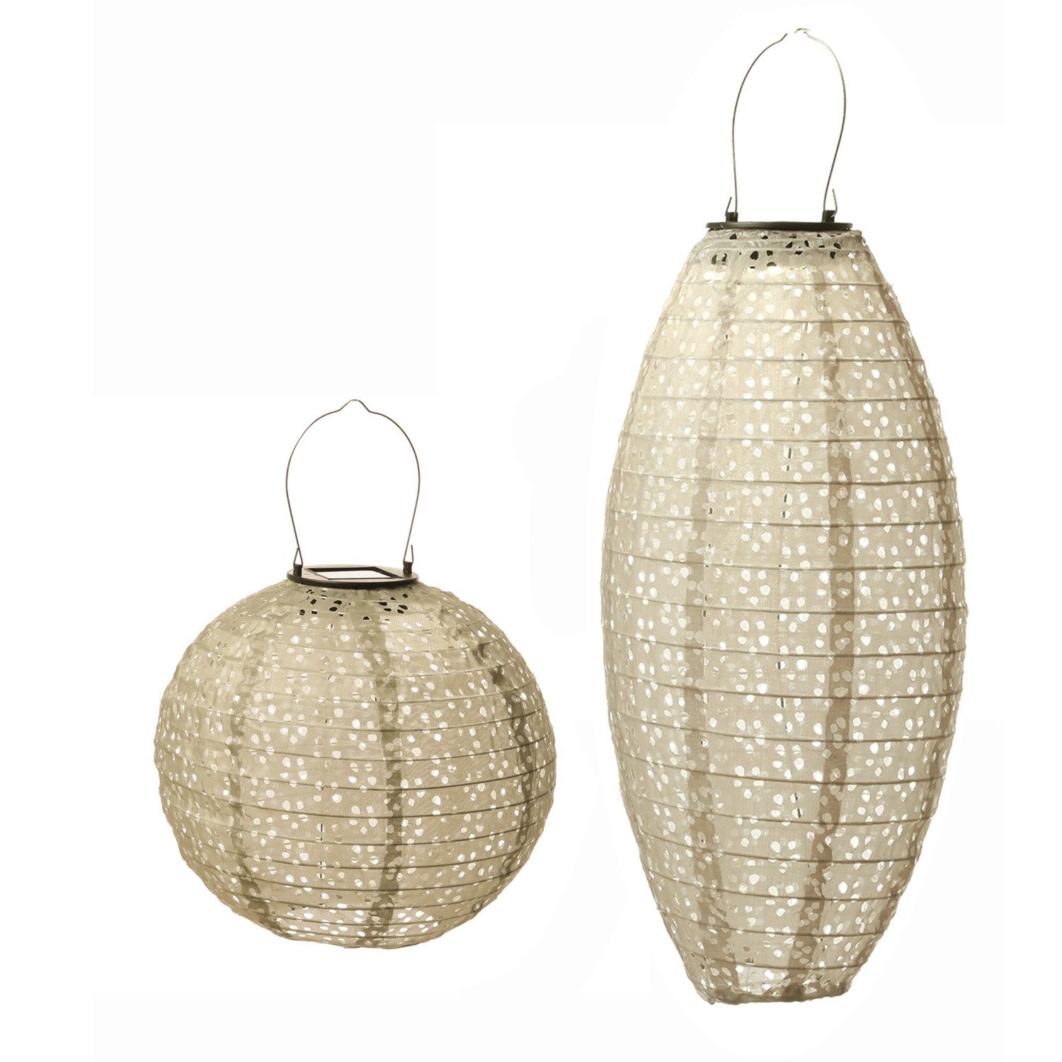 MARELIDA LED Lampion Solar Gartenlampions Blumenmuster beige Party Balkon Terrasse 2 Stück, LED Classic, warmweiß (2100K bis 3000K)