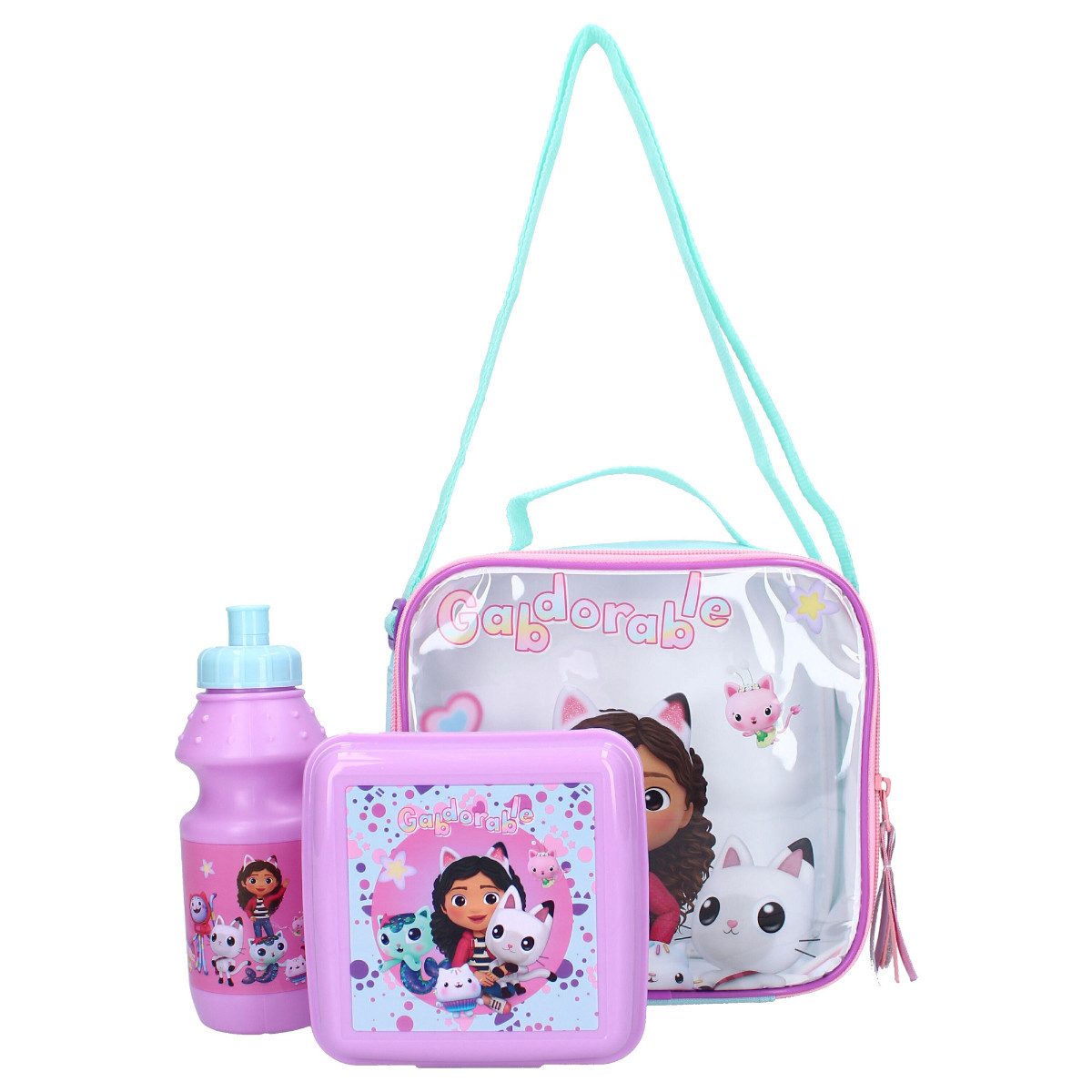 Vadobag Lunchbox Gabby’s Dollhouse Lunchtasche Set mit Flasche & Brotdose, Kunststoff, (3-tlg., 3x Set)