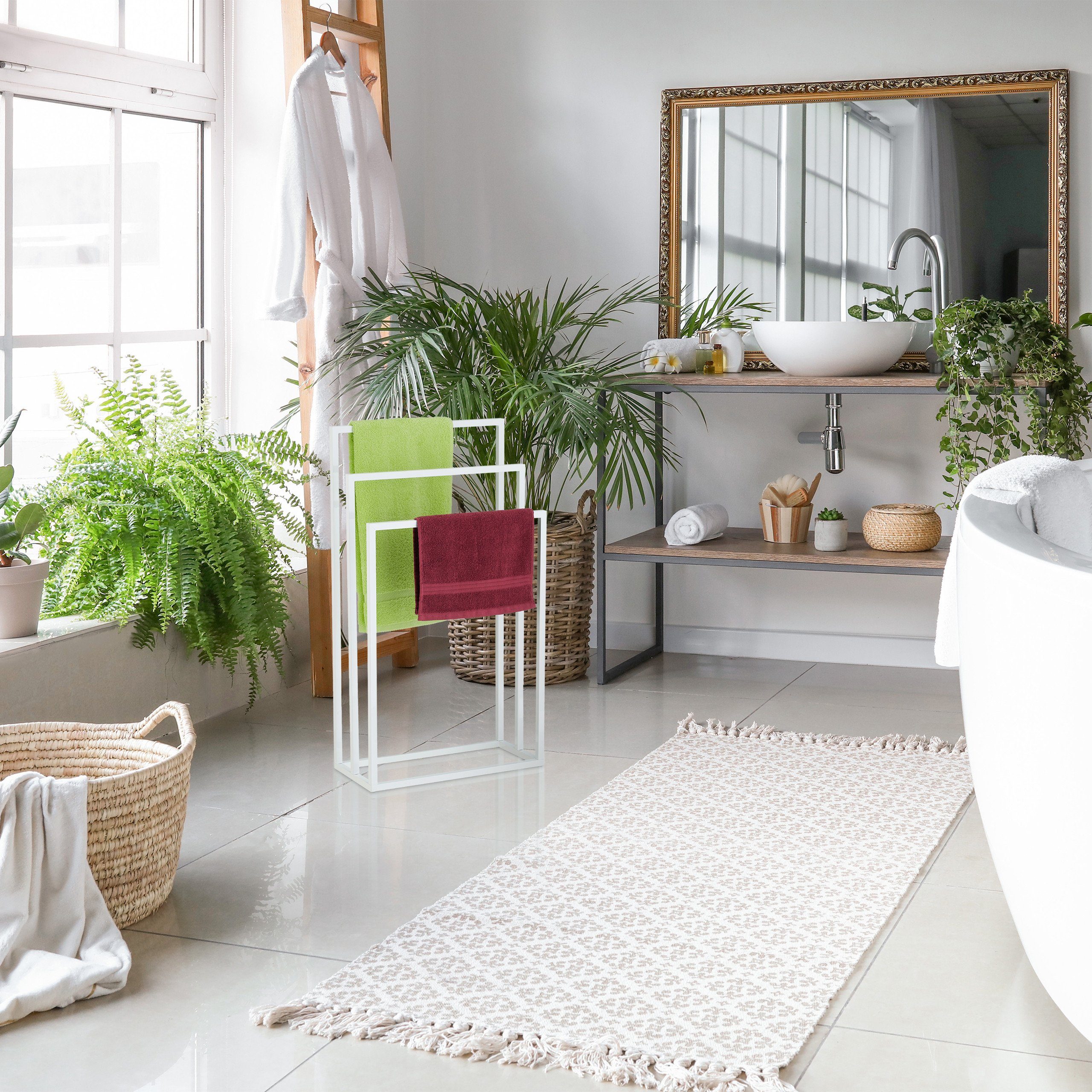 relaxdays Handtuchständer Weißer Handtuchständer 3 Stangen günstig online kaufen