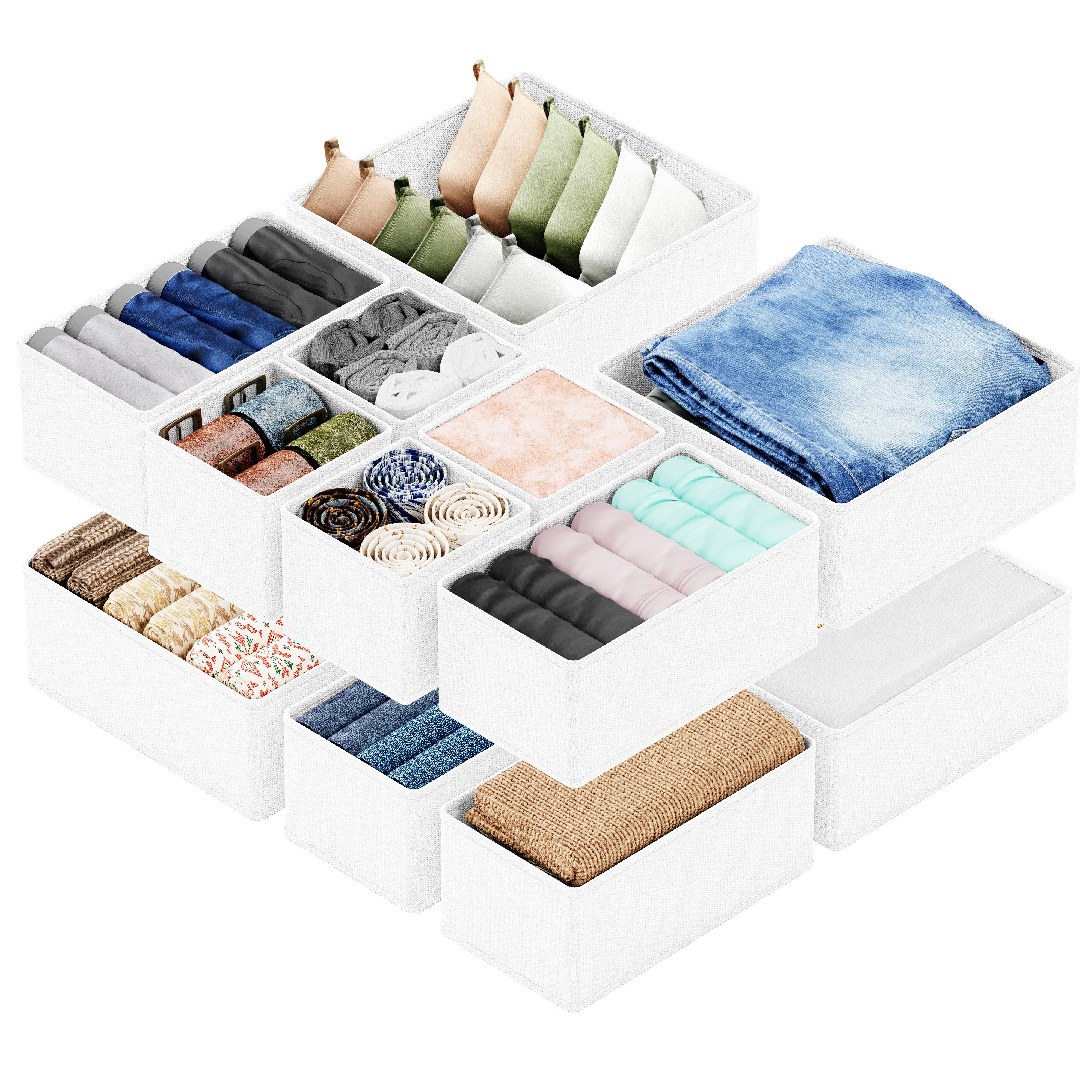 SpaceAid Auflagenbox 12 er Schubladen Organizer (Unterwäsche Organizer), Faltbare Aufbewahrungsbox Stoff, Kissenbox