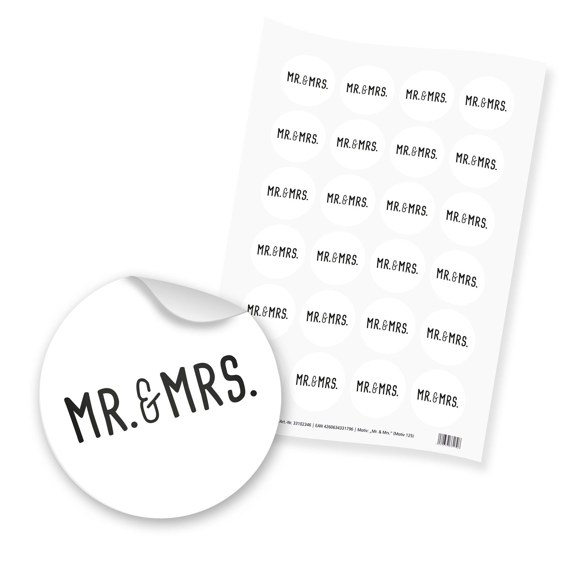 itenga Aufkleber itenga 24x Sticker Aufkleber Mr. & Mrs. (Motiv125) für Hochzeit schwar
