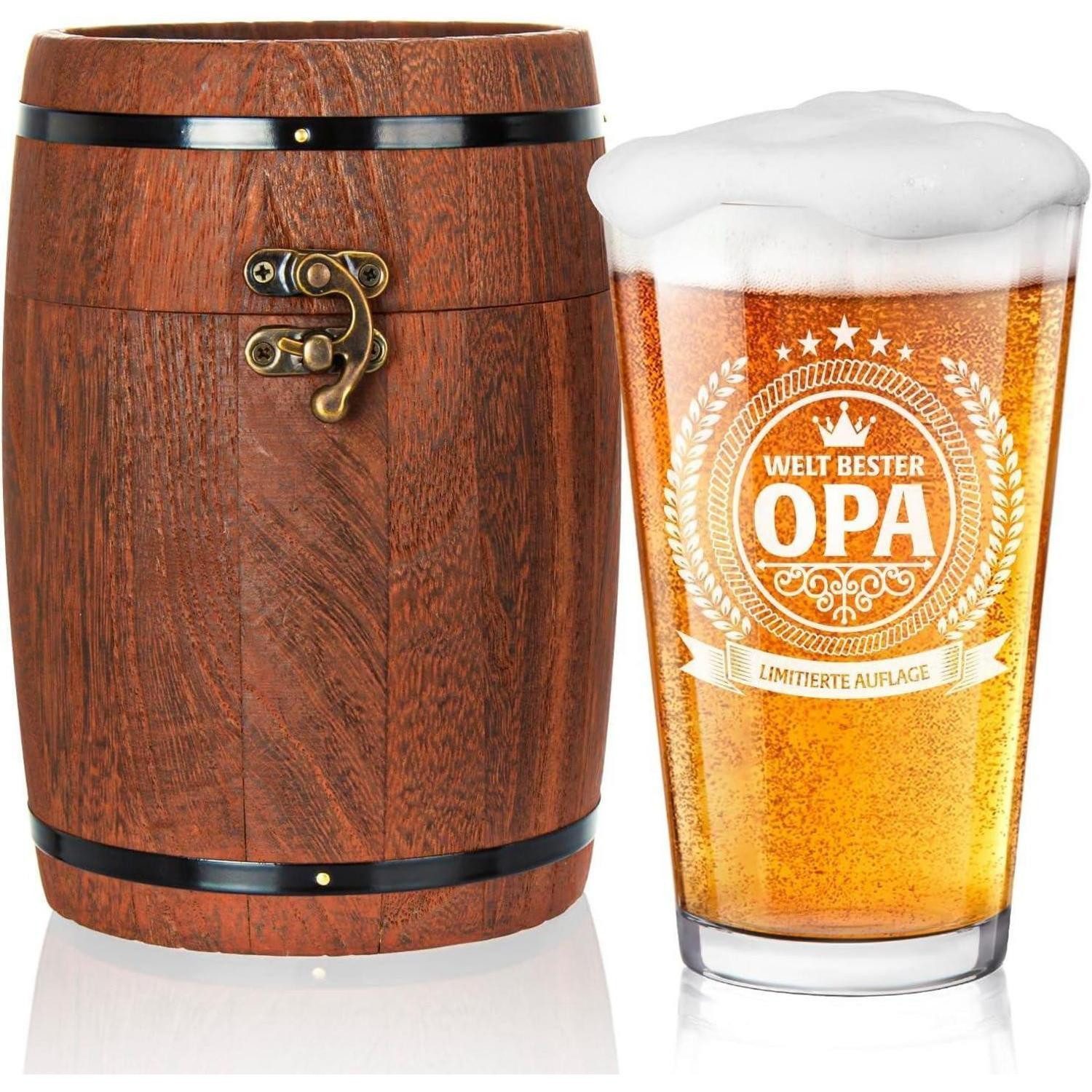 LuxusKollektion Bierglas Opa-Geschenk: Opa-Bierglas in eleganter Fassbox 480 ml, Glas
