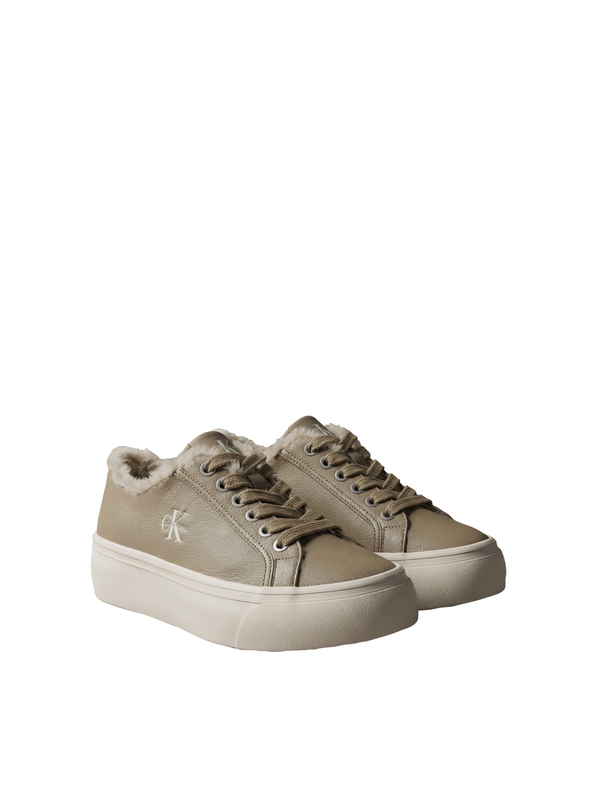 Calvin Klein VULC FLATF LACEUP LTH FUR Plateausneaker Halbschuh, Schnürschuh, Casual-Sneaker mit seitlichem CK-Logo
