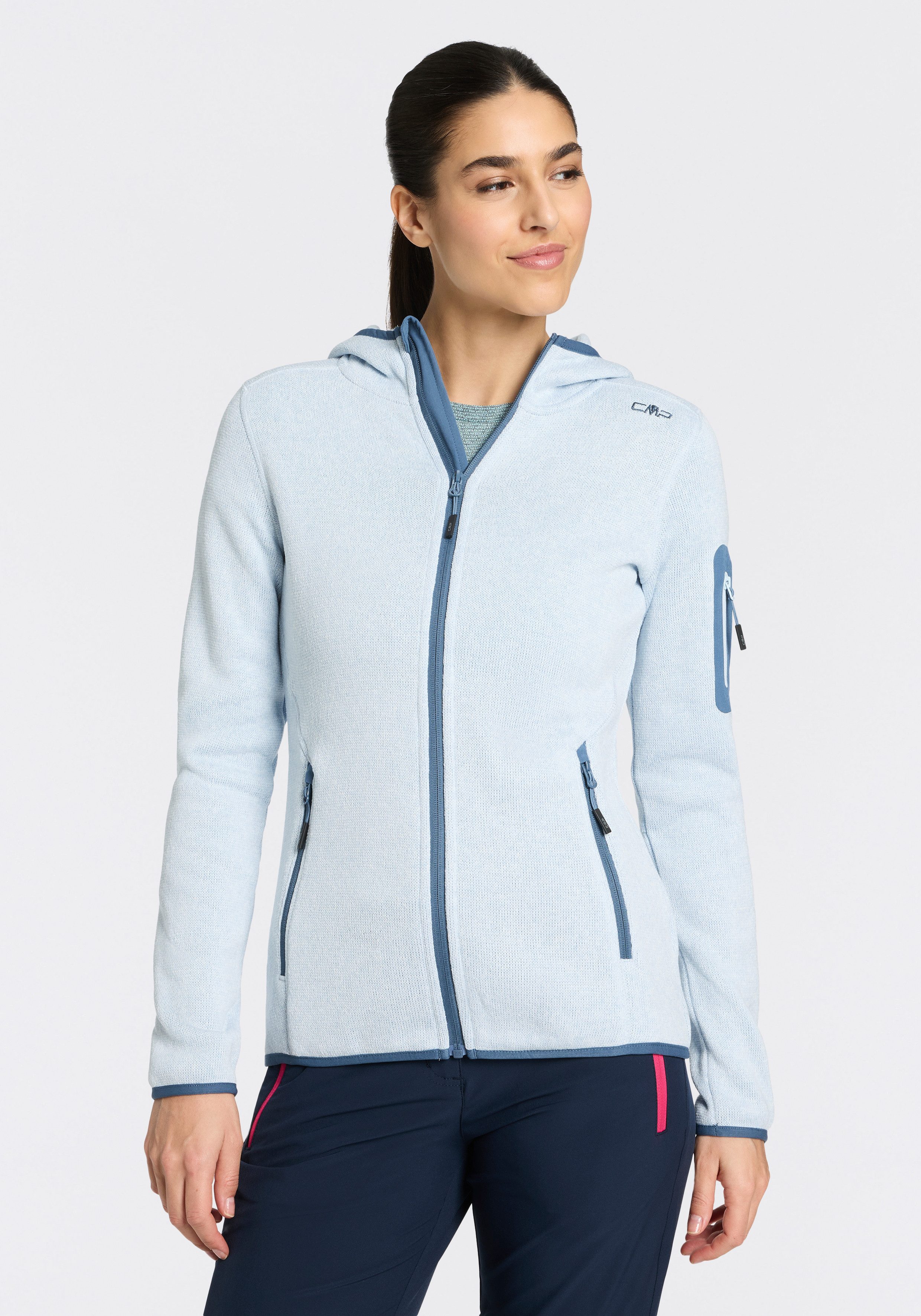 CMP Strickfleecejacke KNITTED MELANGE HOODY WOMAN HOODY JACKET mit Reißverschlusstaschen, atmungsaktiv, schnell trocknend