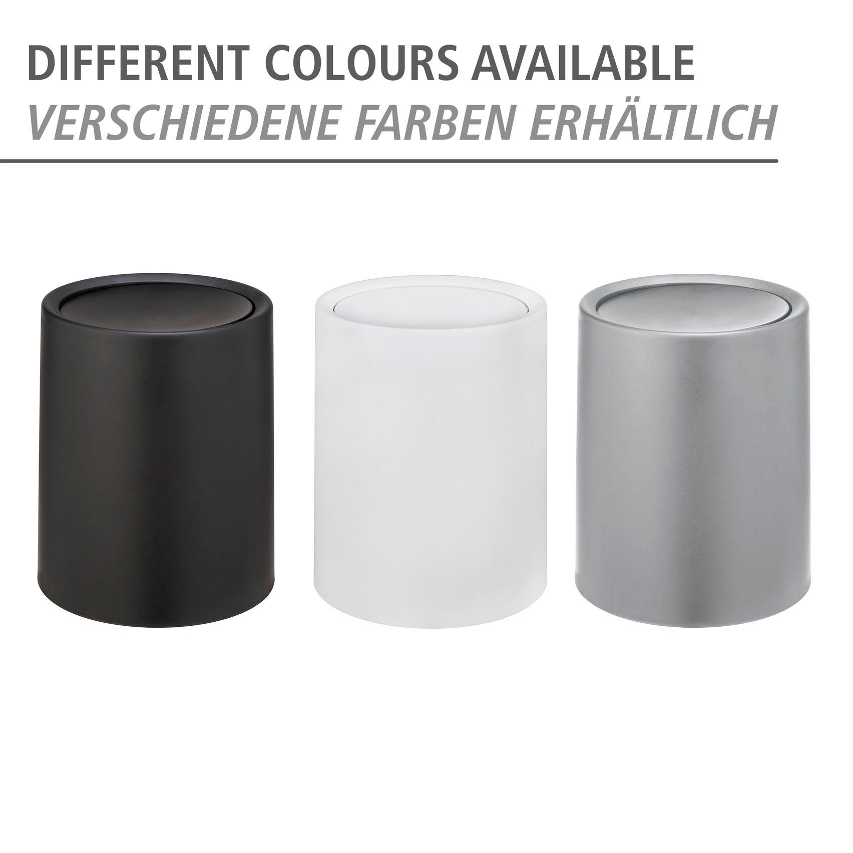 WENKO Schwingdeckeleimer Atri 6 L + WC-Garnitur Davos – Schwarz Matt, Badezimmer-Set