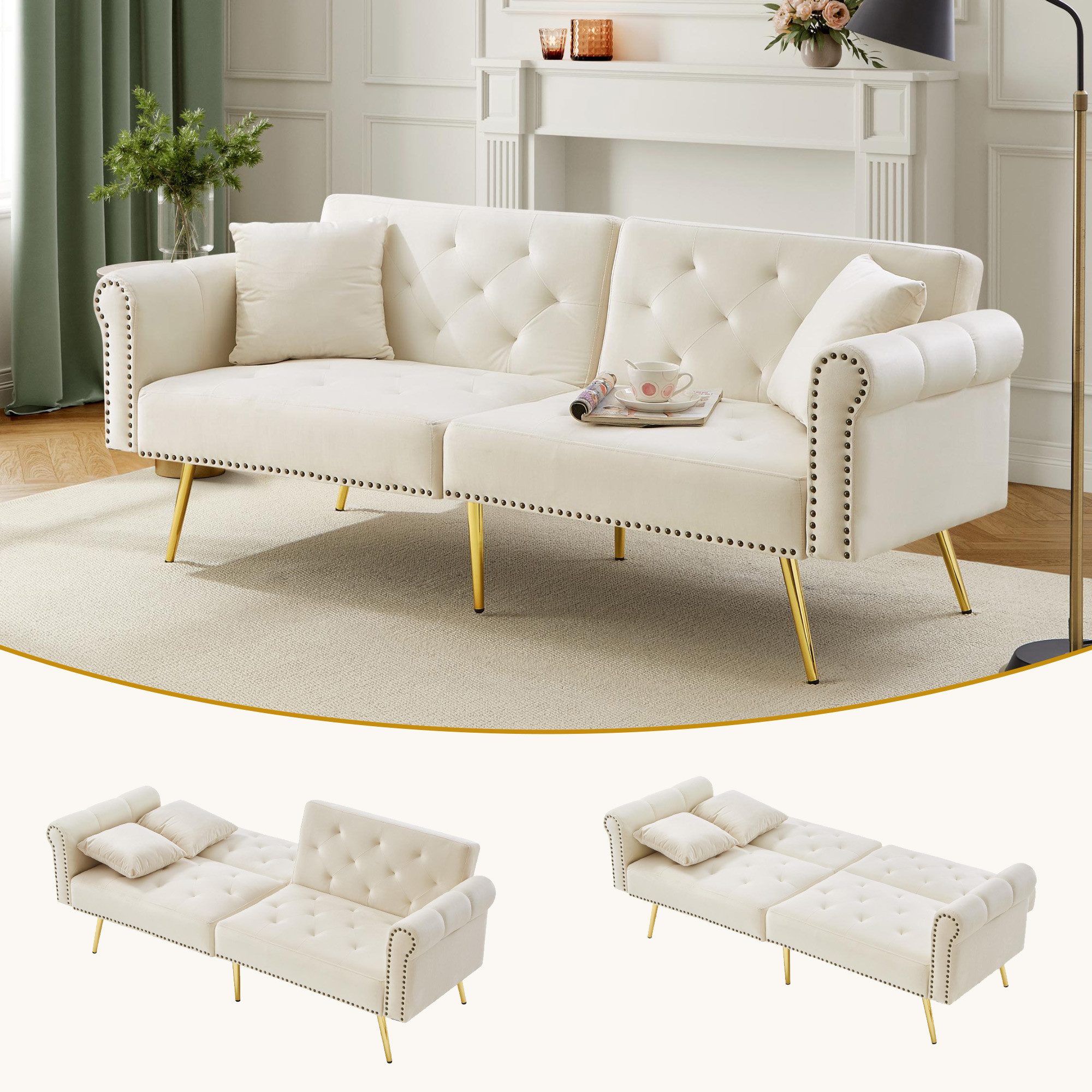 OKWISH Schlafsofa 2-Sitzer-Sofa mit Schlaffunktion, Wohnzimmersofa günstig online kaufen